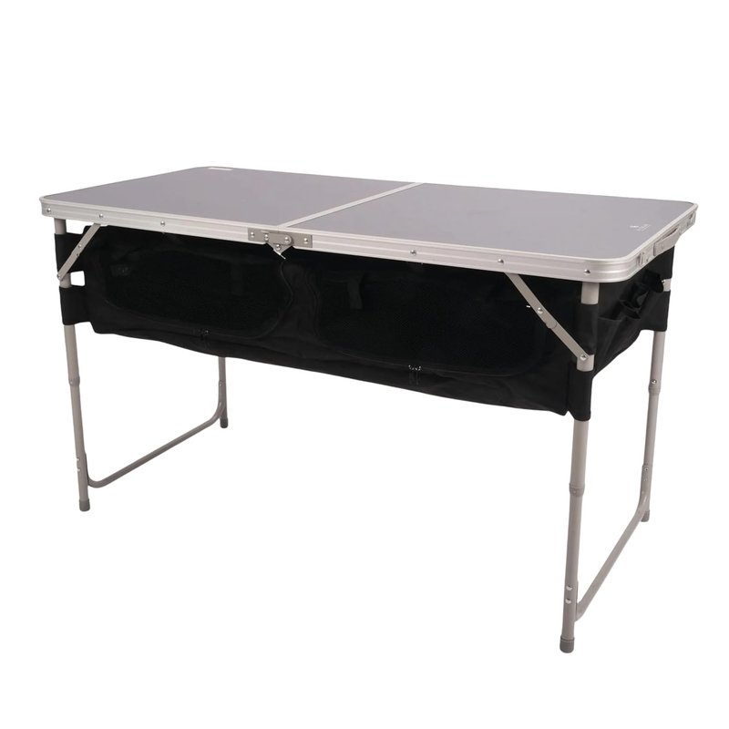 Hi-Gear Basecamp Storage Table with Steel Frame, Zipped Compartments & Pockets, Portable, Lightweight, Folding & Easy to Assemble Furniture, Ideal for Camping & Festivals, includes Carry Bag (Grey)