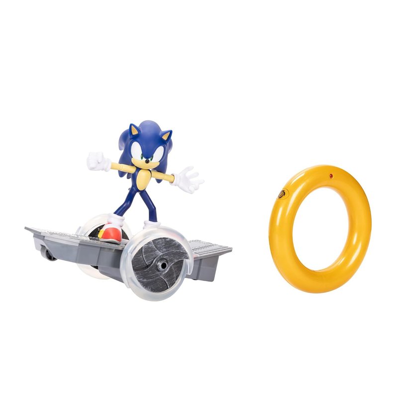 Sonic The Hedgehog Speed RC Vehicle, Includes 6” / 15cm Articulated Sonic Figure, RC Skateboard and Golden Ring Controller To Perform Tricks and Spins, Wheels Light Up With Turbo Mode