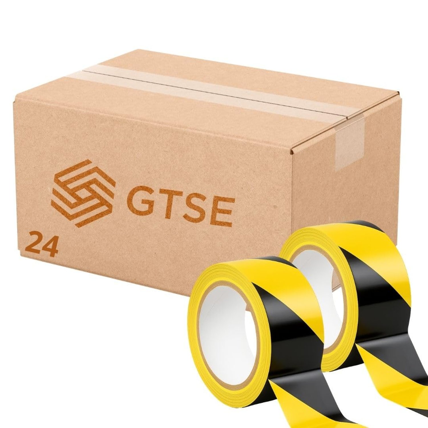 GTSE Hazard Tape Black and Yellow, 50mm (2") x 33m, Strong Adhesive Warning/Caution Tape, Floor Marking Tape, 24 Rolls