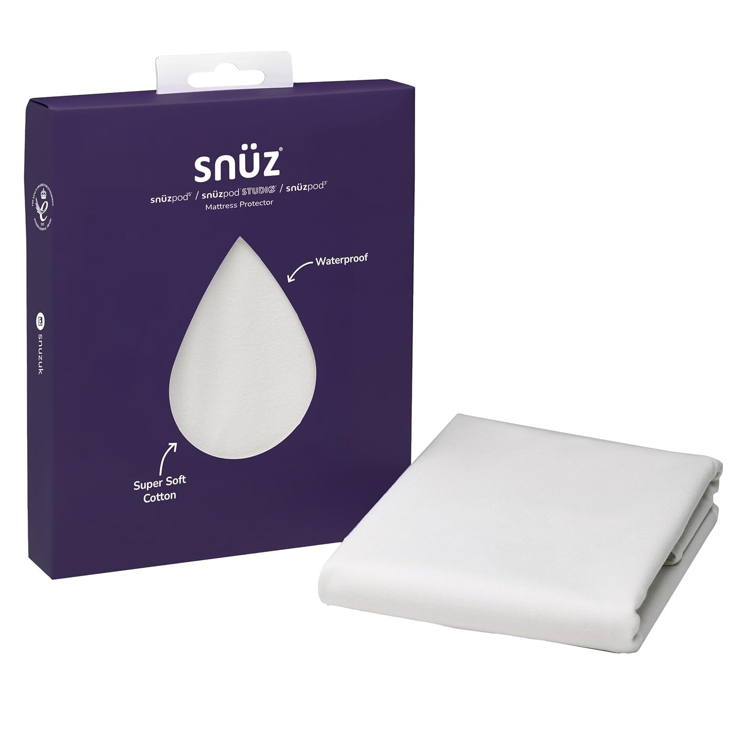 Snuz Waterproof Crib Mattress Protector for SnuzPod5, SnuzPod3 & Studio - Super Soft Brushed Cotton Cot Mattress Protector with Dust Mite Barrier, Machine Washable Crib Sheets 44x80cm