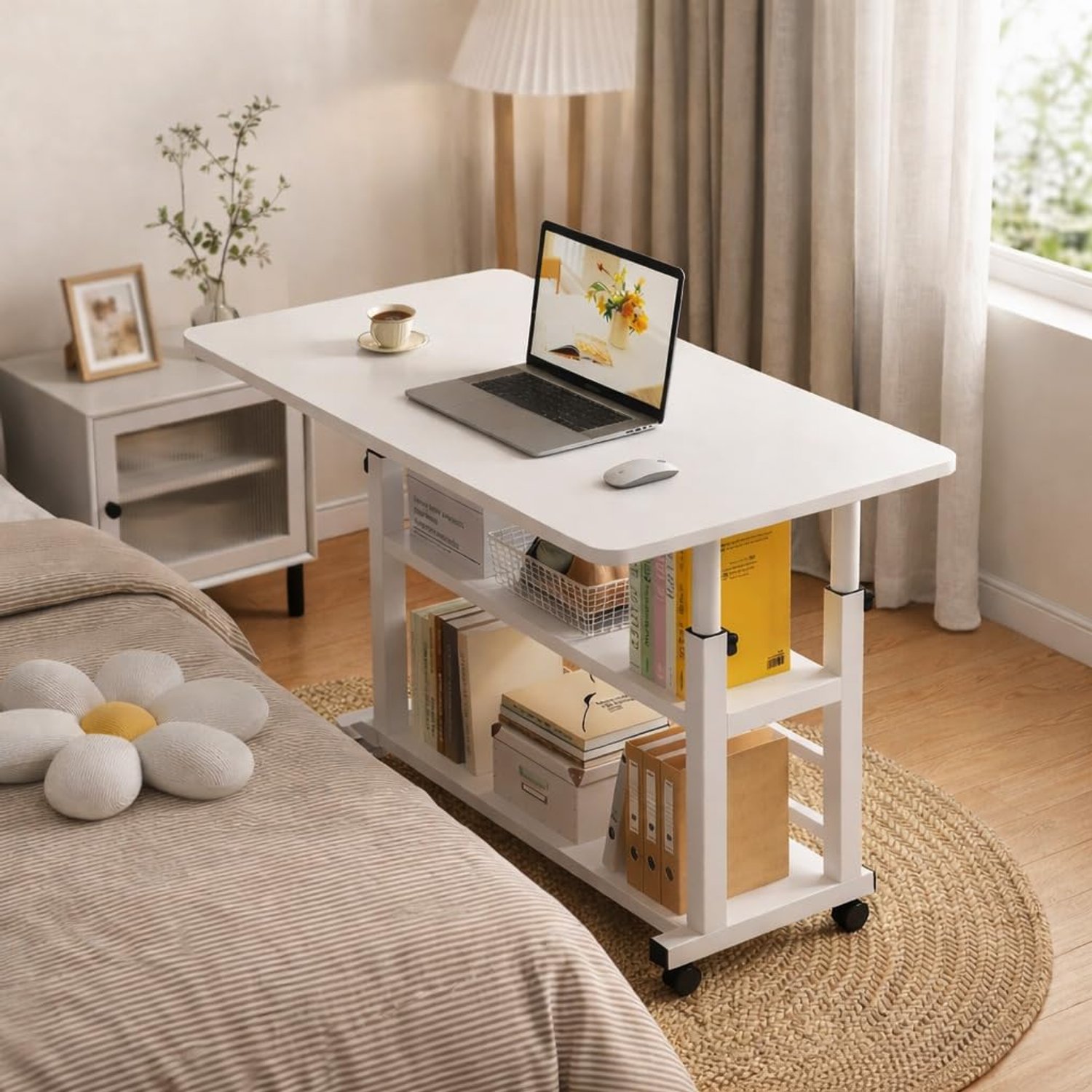 TAOBOU Computer Desk Mobile, Portable Office Desk with Movable Wheels, Height Adjustable Study Desk,Computer Desk, Office Work Desk for student and worker80x40x60-90cm