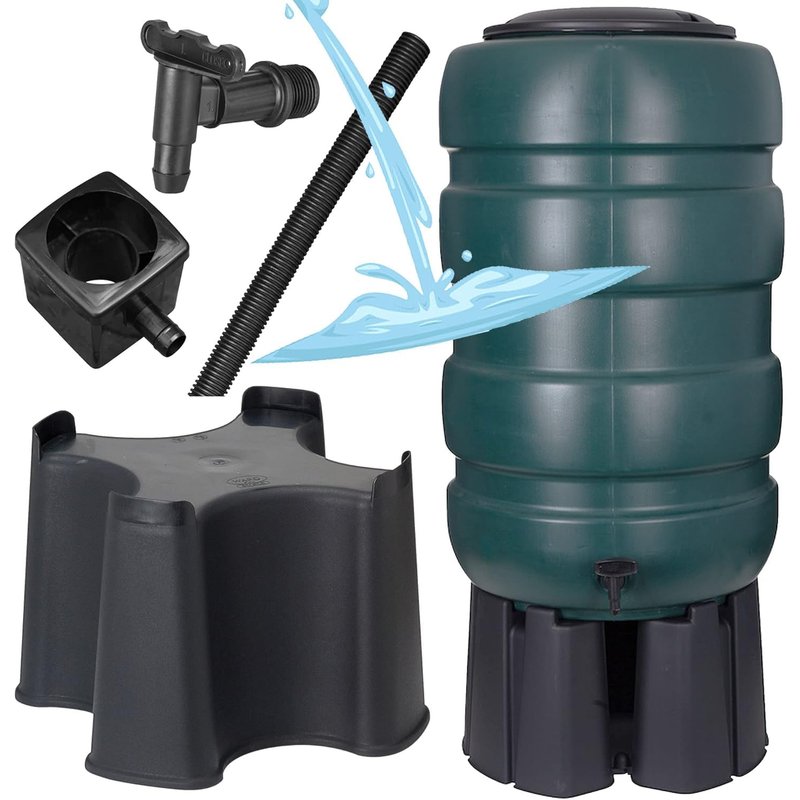 Extra Large Garden Water Butt Tank 250L Capacity Set Including Tap With Stand and Filler Kit Giant Water Collector