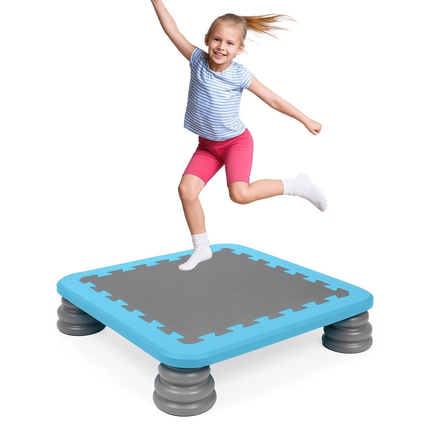 GreenWhim Kids Indoor Trampoline Board Autism-Friendly Sensory Toy with PU Foam Padding – Safe Durable Mini Jump Board for Active Play & Therapy – 80KG Weight Limit – Easy to Assemble & Clean (Blue)