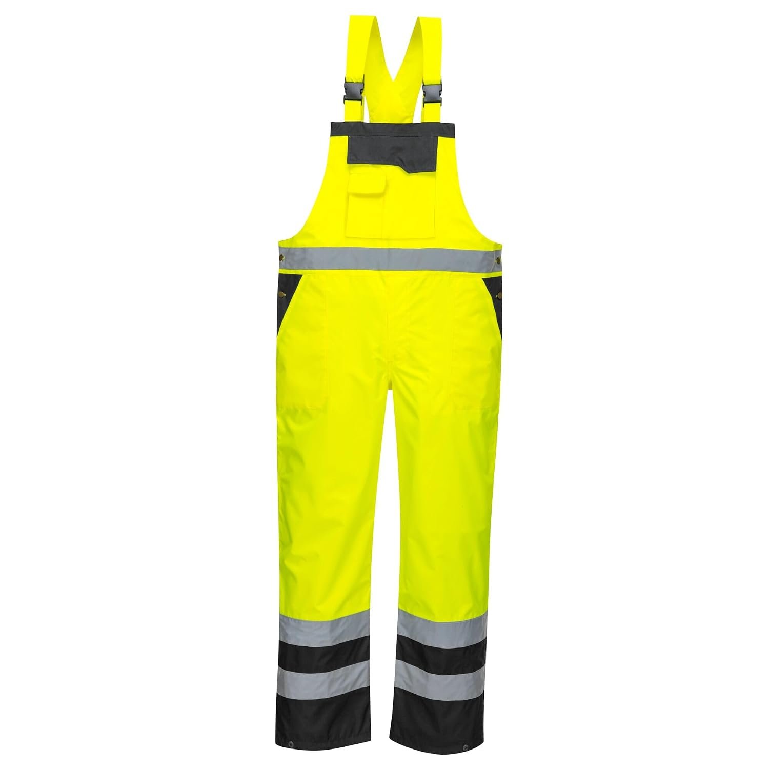 Portwest S488 Men's Waterproof Hi Vis Breathable Contrast Rain Bib and Brace Yellow/Black, X-Large