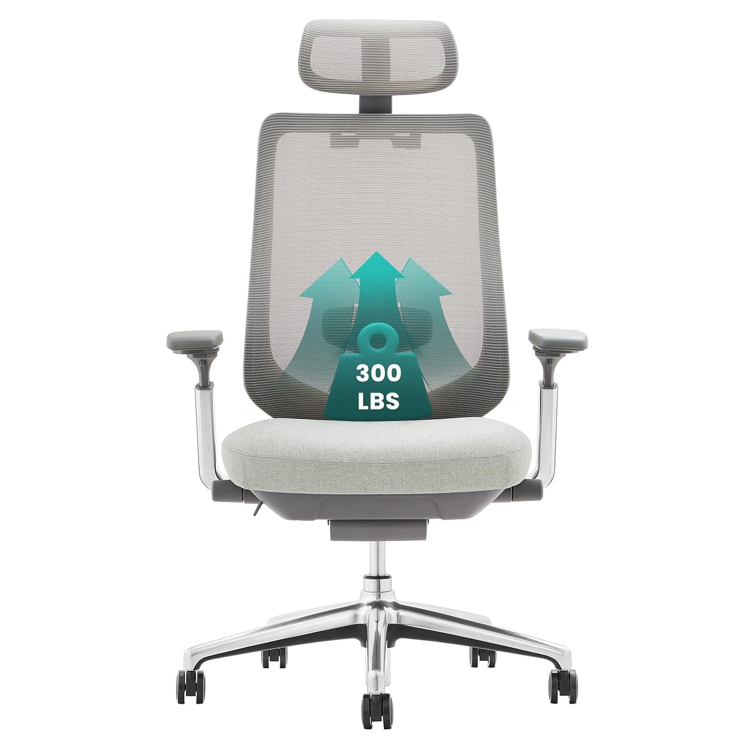 COLAMY Ergonomic Mesh Office Chair, High Back Computer Executive Desk Chair with Adjustable Headrest and 4D Arms, Slide Seat, Tilt Lock, Light Grey