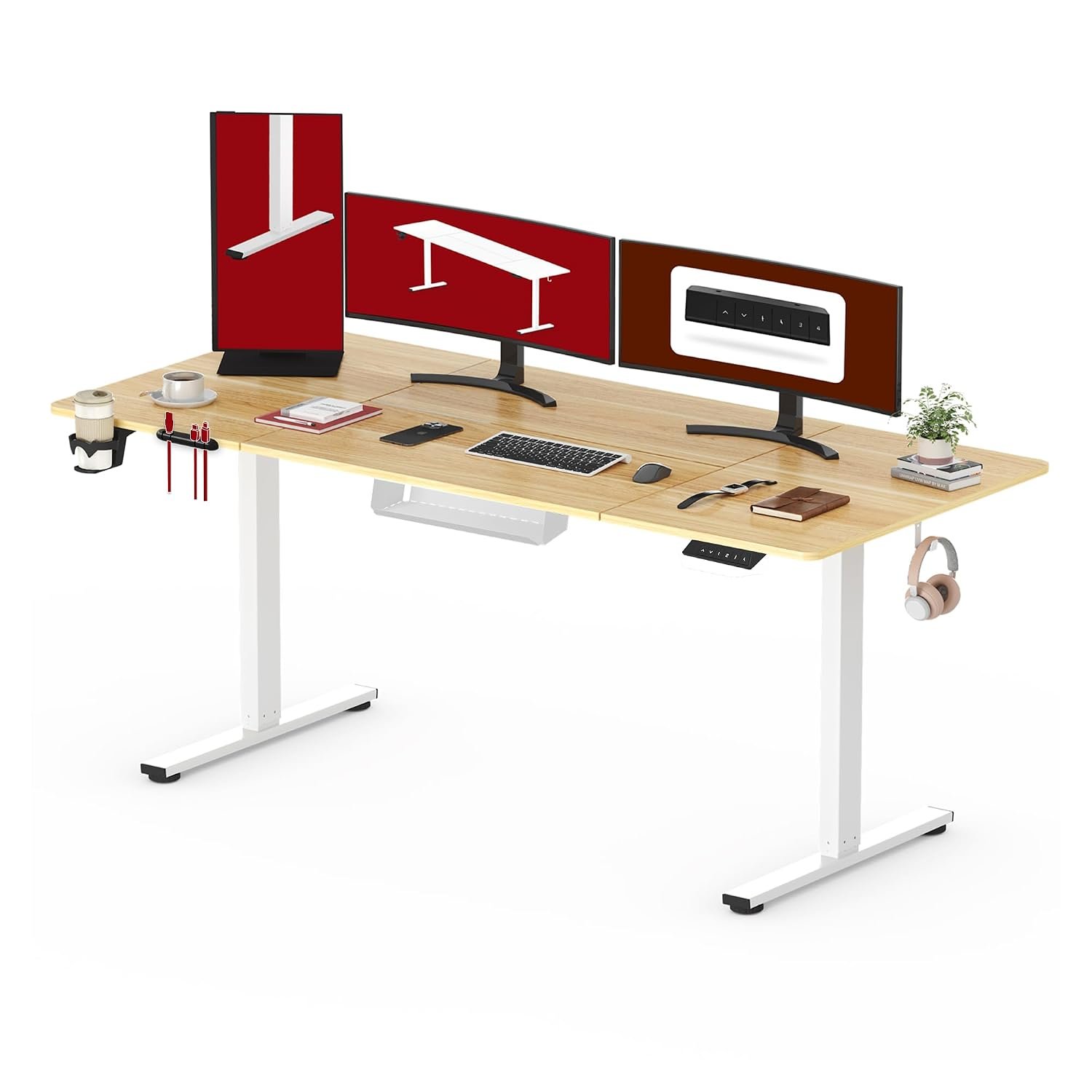 SANODESK 160 * 60 Electric Standing Desk Height Adjustable Desk Sit Stand Table with 4 Memory Smart Pannel with Splice Board for Home Office