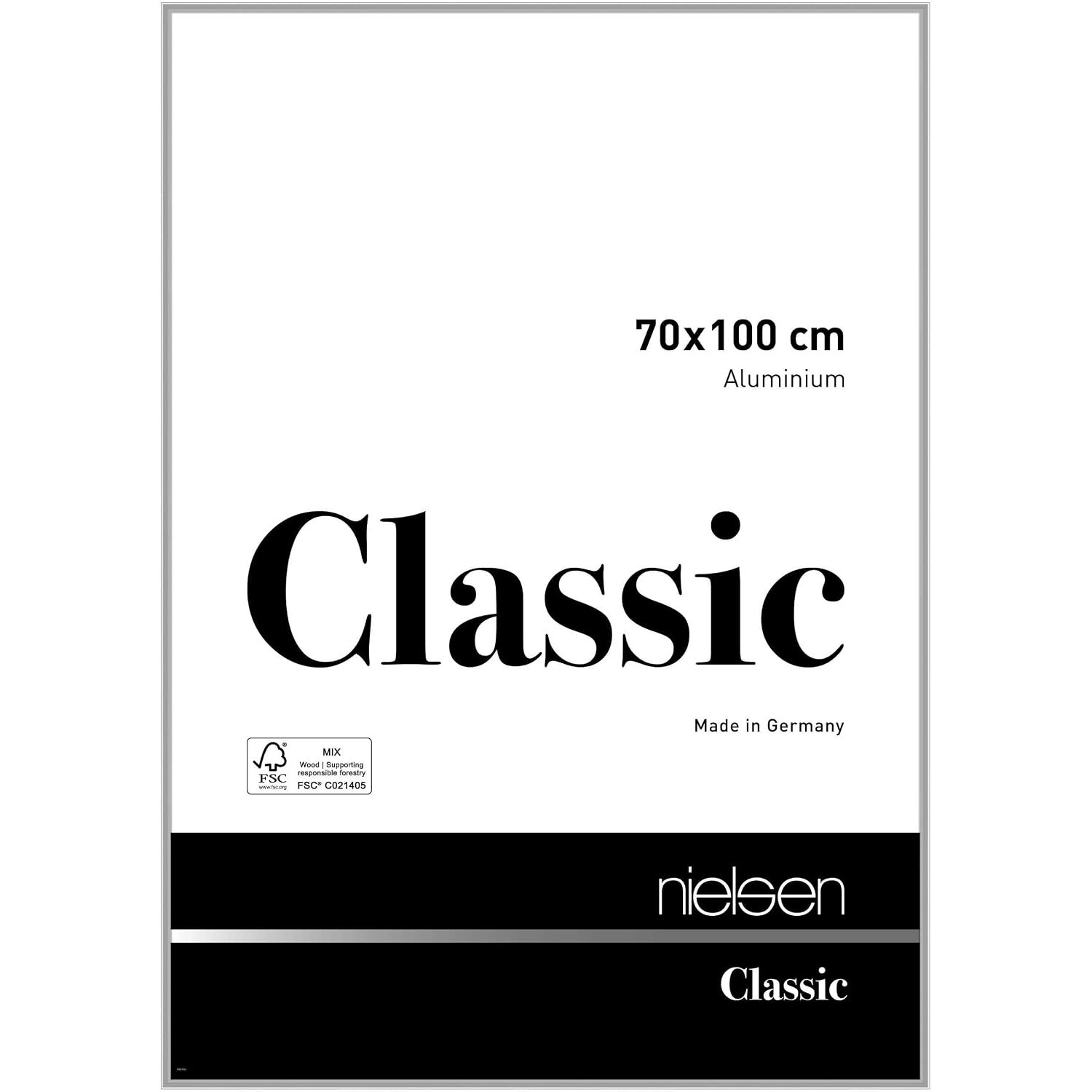 nielsen Classic Aluminium Picture Frame - Polished Silver 70x100cm - with Float Glass and Easy Push-Turn Clips
