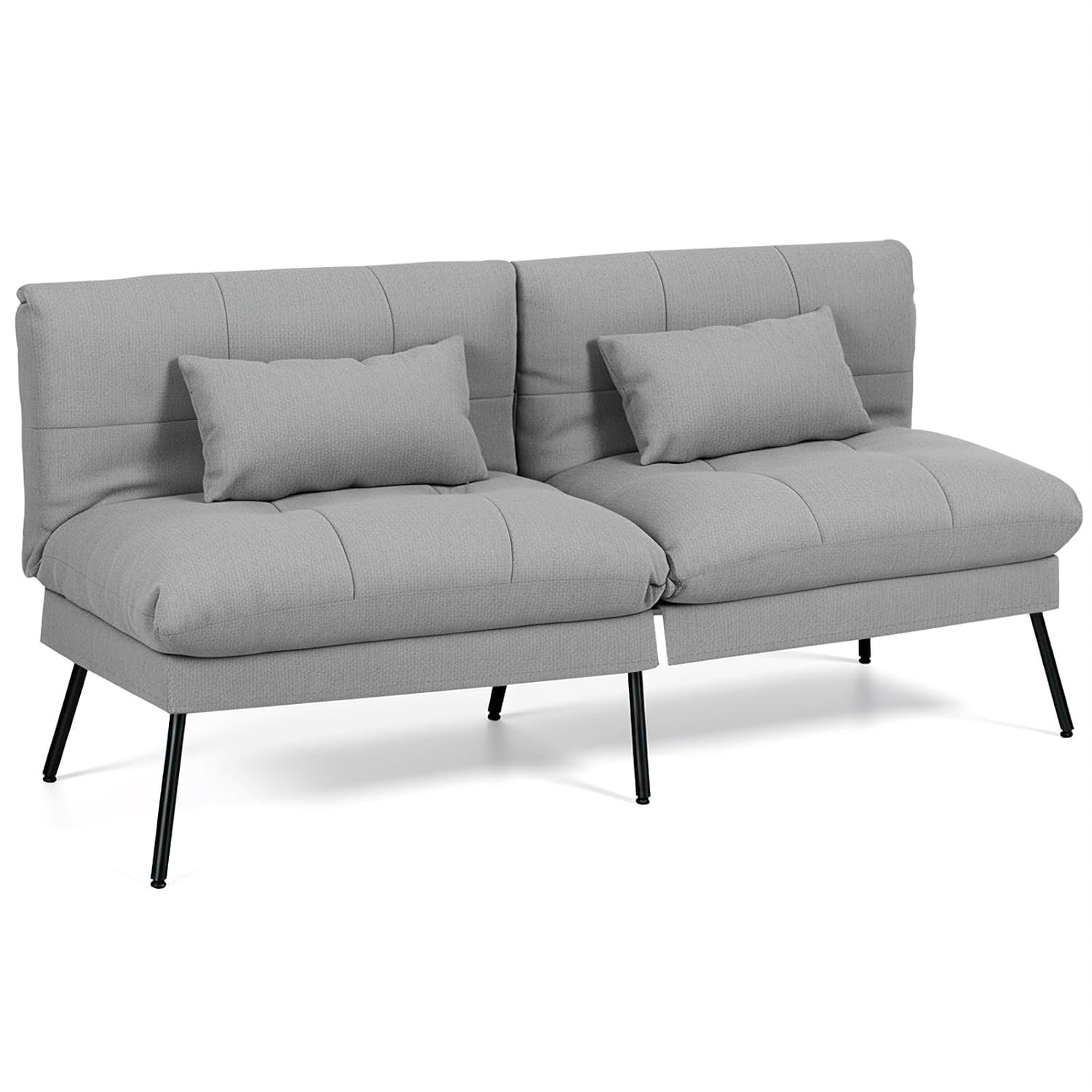 Panana Modern 3 Seater Sofa Bed, Fabric Upholstered Sofa bed with Metal Legs,5-Gear Back Angle Adjustable Futon Sofa for Living Room,Guest Room (Grey)