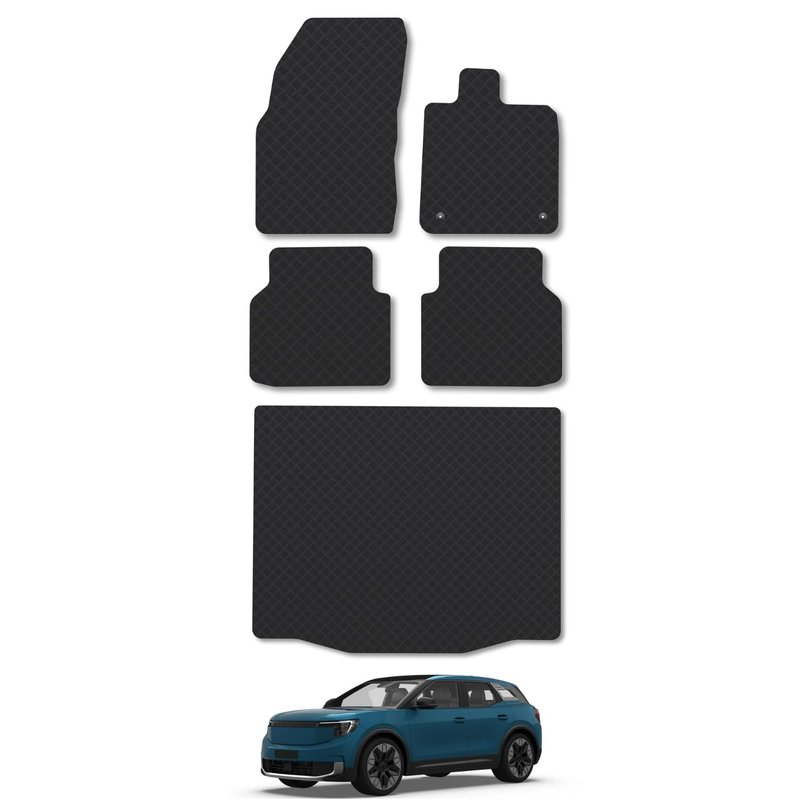 Rubber Car Mats & Boot Liner Mat Set Compatible with Ford Explorer (2024+) Tailored Fit 3mm Thick Heavy-Duty Waterproof Anti-Slip Durable Easy-Clean All-Weather Full Coverage Accessory Bundle