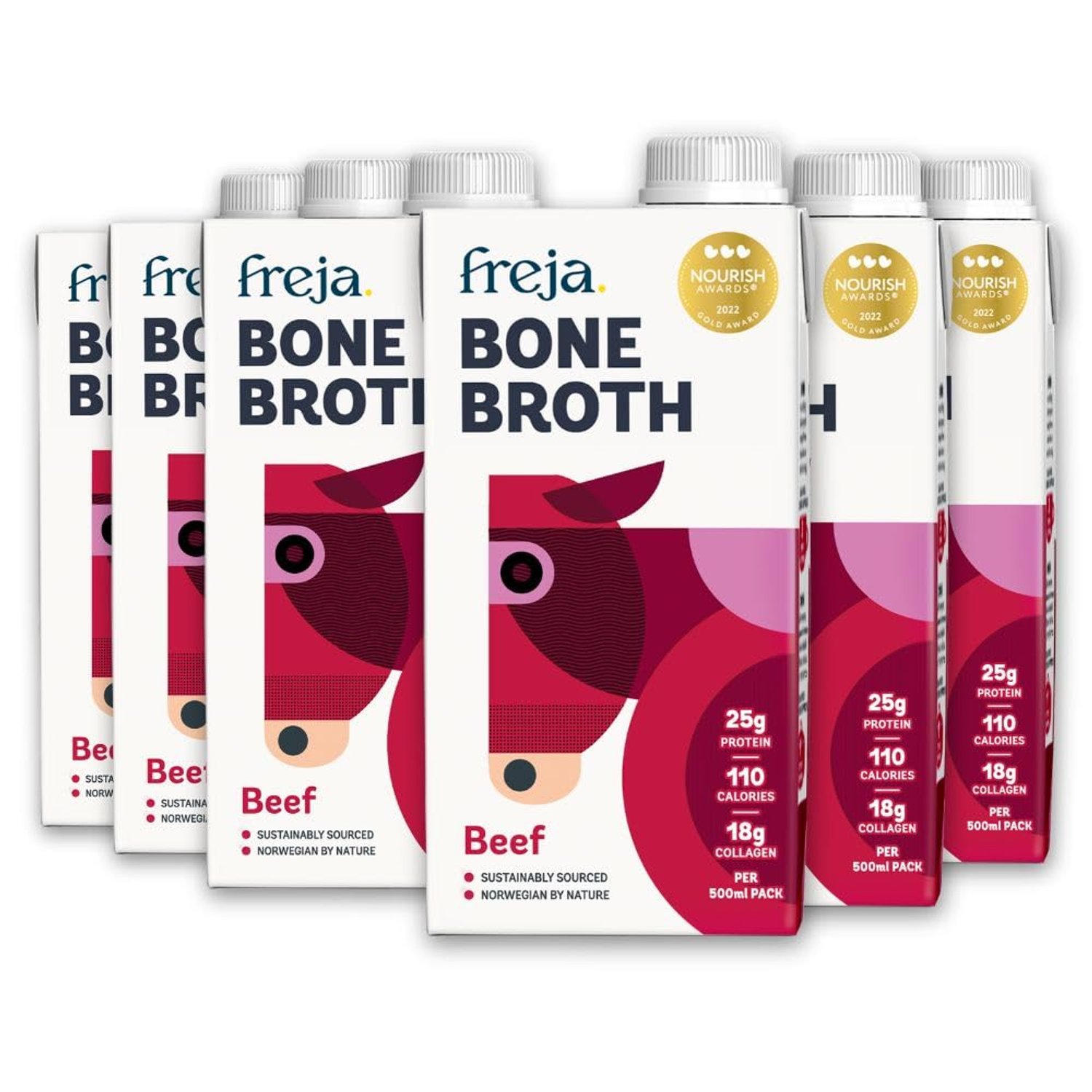 Freja Beef Bone Broth | Grass-Fed | Collagen, Protein & Amino Acids | Low Carb, Keto & Gluten Free | Clear Liquid Broth, not Beef Stock Cubes, Powder or Concentrate | 12 x 500ml
