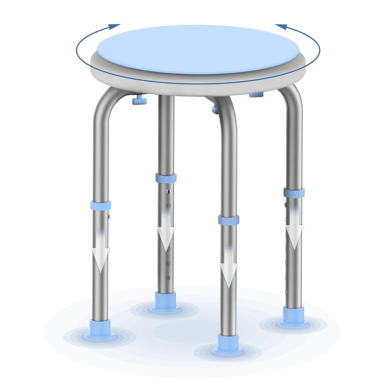 ZENO Shower Stool 360° Rotating | Shower Chair with 7 Adjustable Height Settings | Bath Seat with Aluminium Frame, Non Slip Feet & Comfortable Seat | Bath Chair for Elderly Support | 135KG Capacity