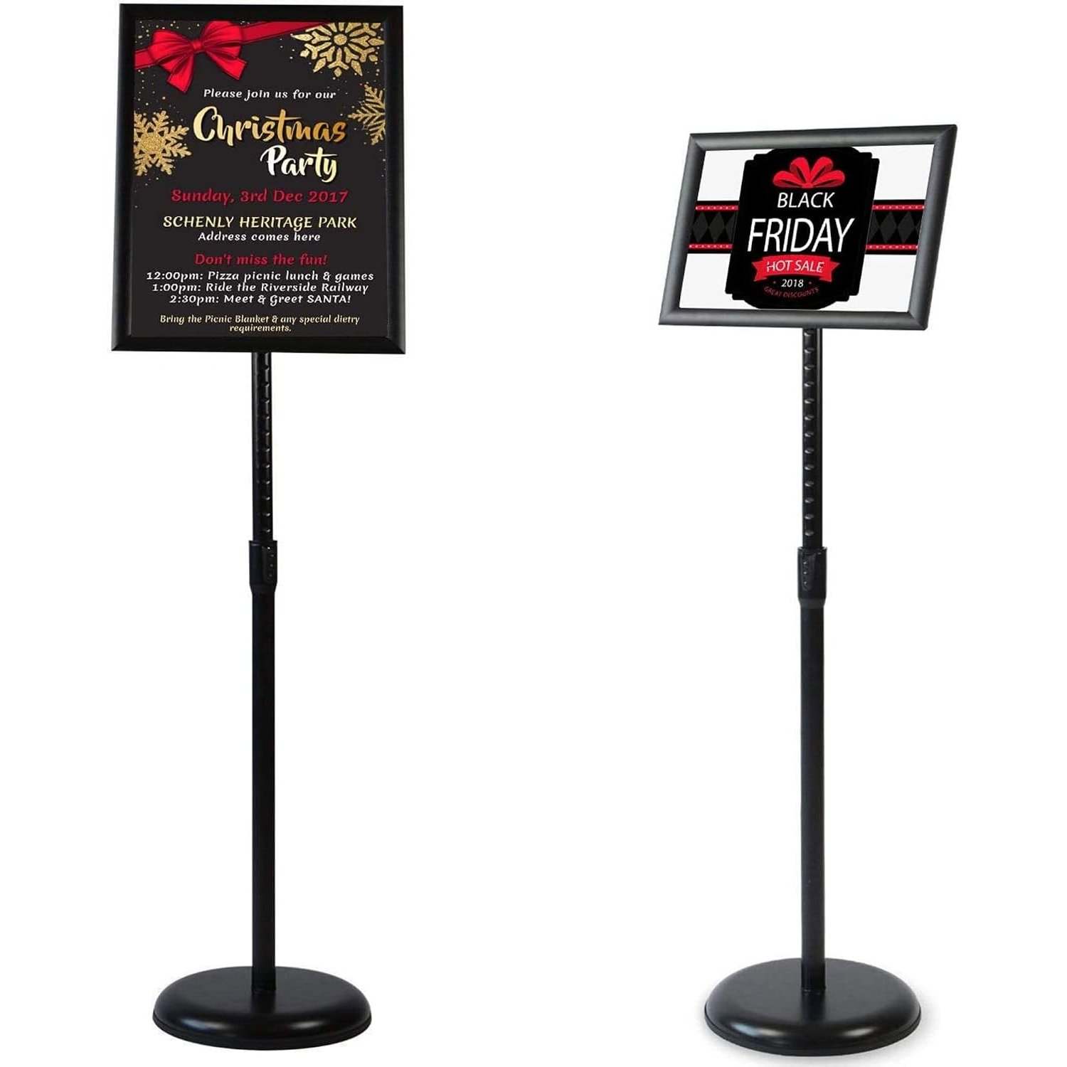 VAIIGO A4 Sign Stand Adjustable Aluminum Poster Display Stand Snap Frame Menu Floor Standing Replaceable Advertisement Rack with Stable Round Base (Black)