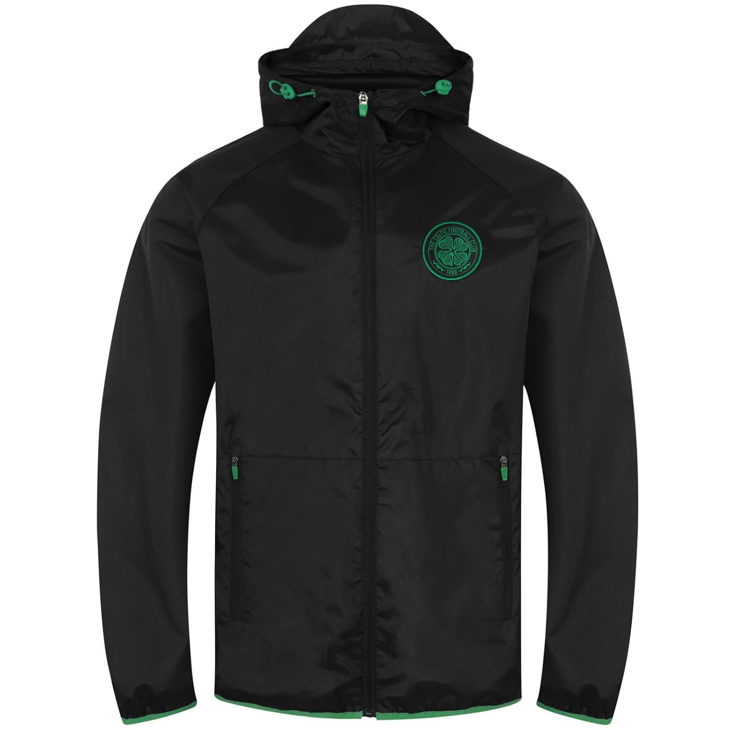 Celtic FC Official Gift Mens Shower Jacket Windbreaker Black Green Large