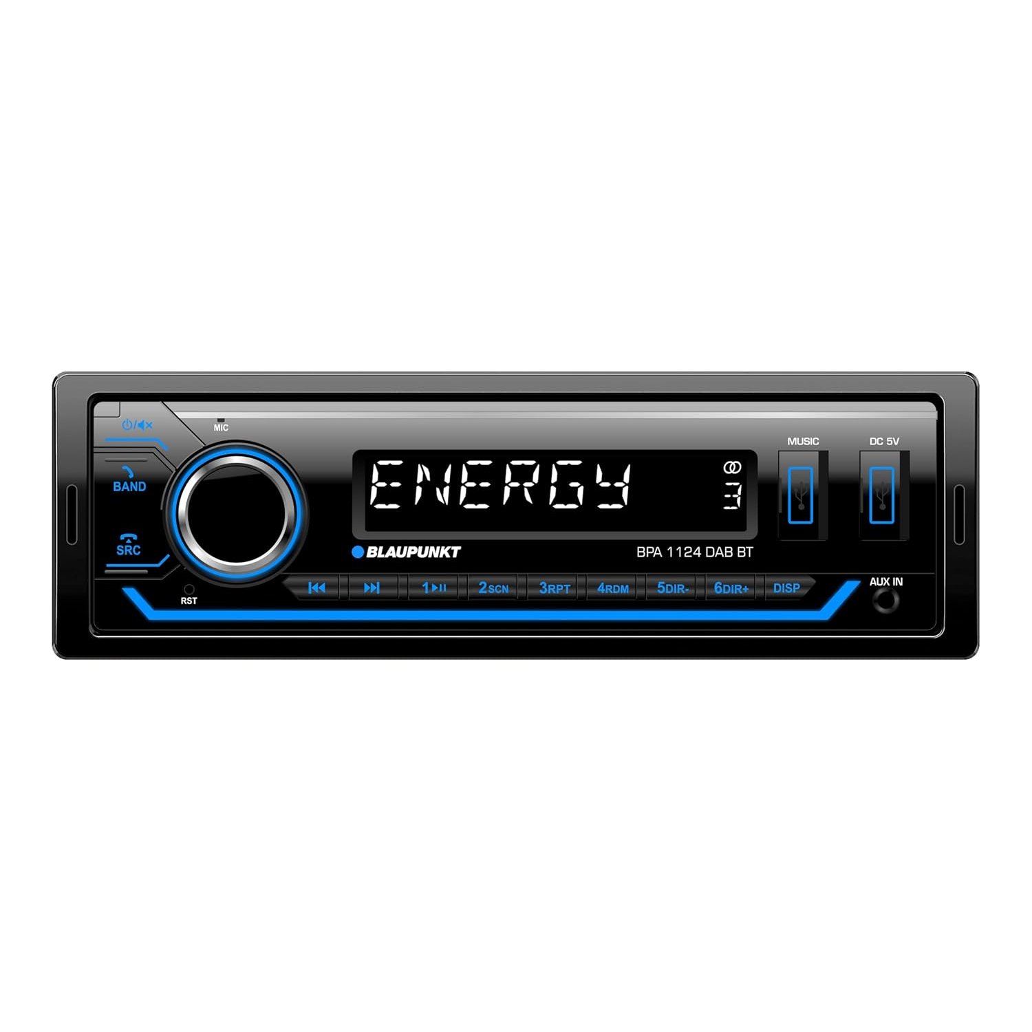 Blaupunkt BPA 1124 Dab BT, 1-DIN car radio, Dab+, Bluetooth, USB, auxiliary input, subwoofer output, multi-coloured, 4x50 Watts, 12V
