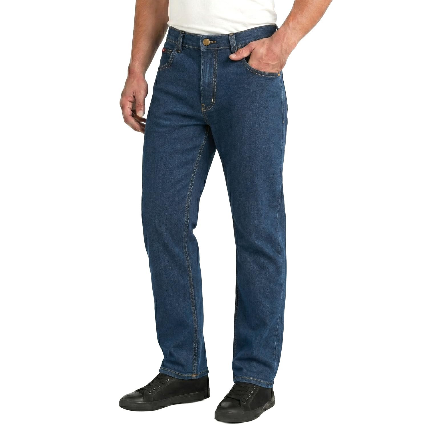Lee Cooper Men's Jeans Classic Regular Fit with 5 Pockets Design Zip Fly & Belt Loop Heavy Duty Denim Wash Stretch Plain Casual Workwear Durable Utility Straight Leg Work Pants (Navy, 34W / 29L)