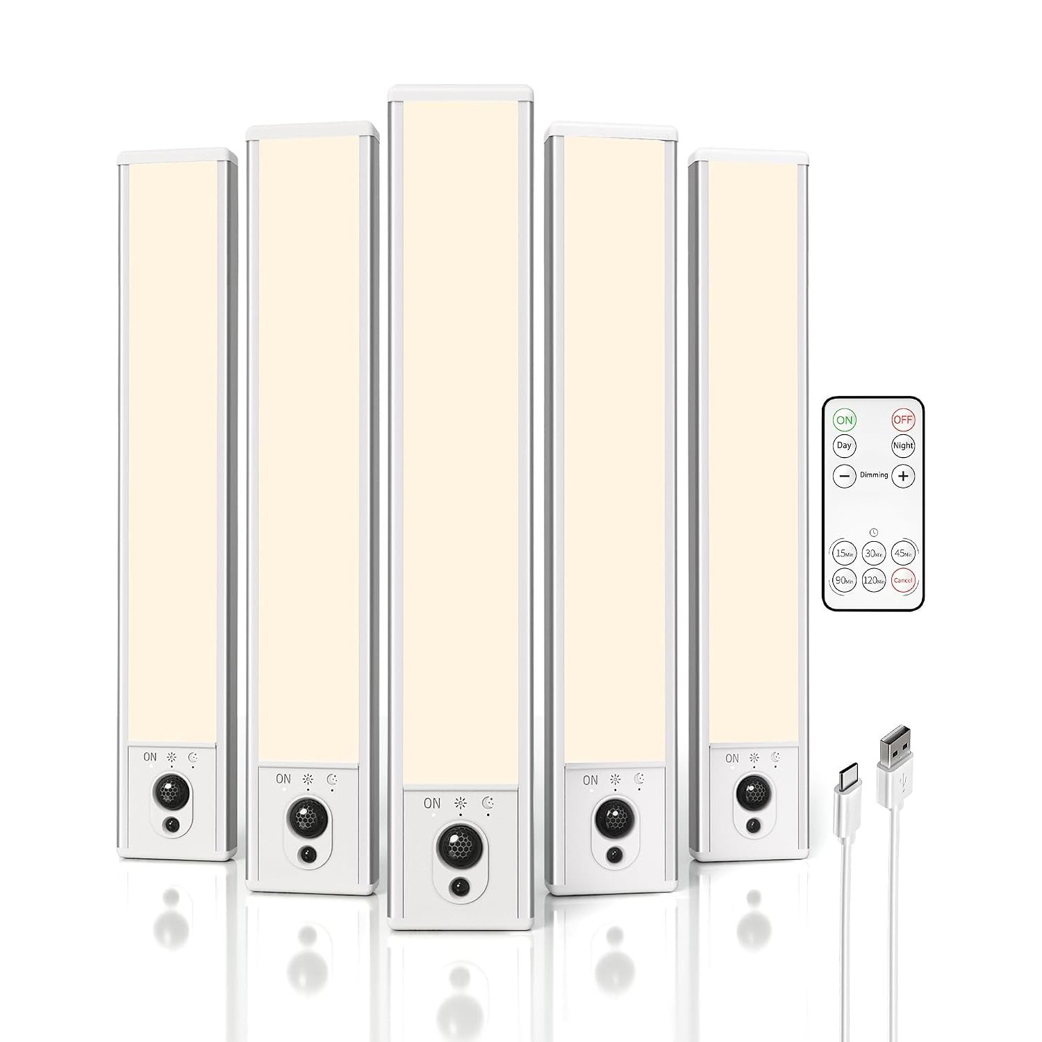 EZVALO Under Cabinet Kitchen Lights, 5 Pack of 3500K Dimmable Wireless Motion Sensor Lights Indoor with Remote Control, LED Night Lights for Kitchen,Wardrobe and Cupboard