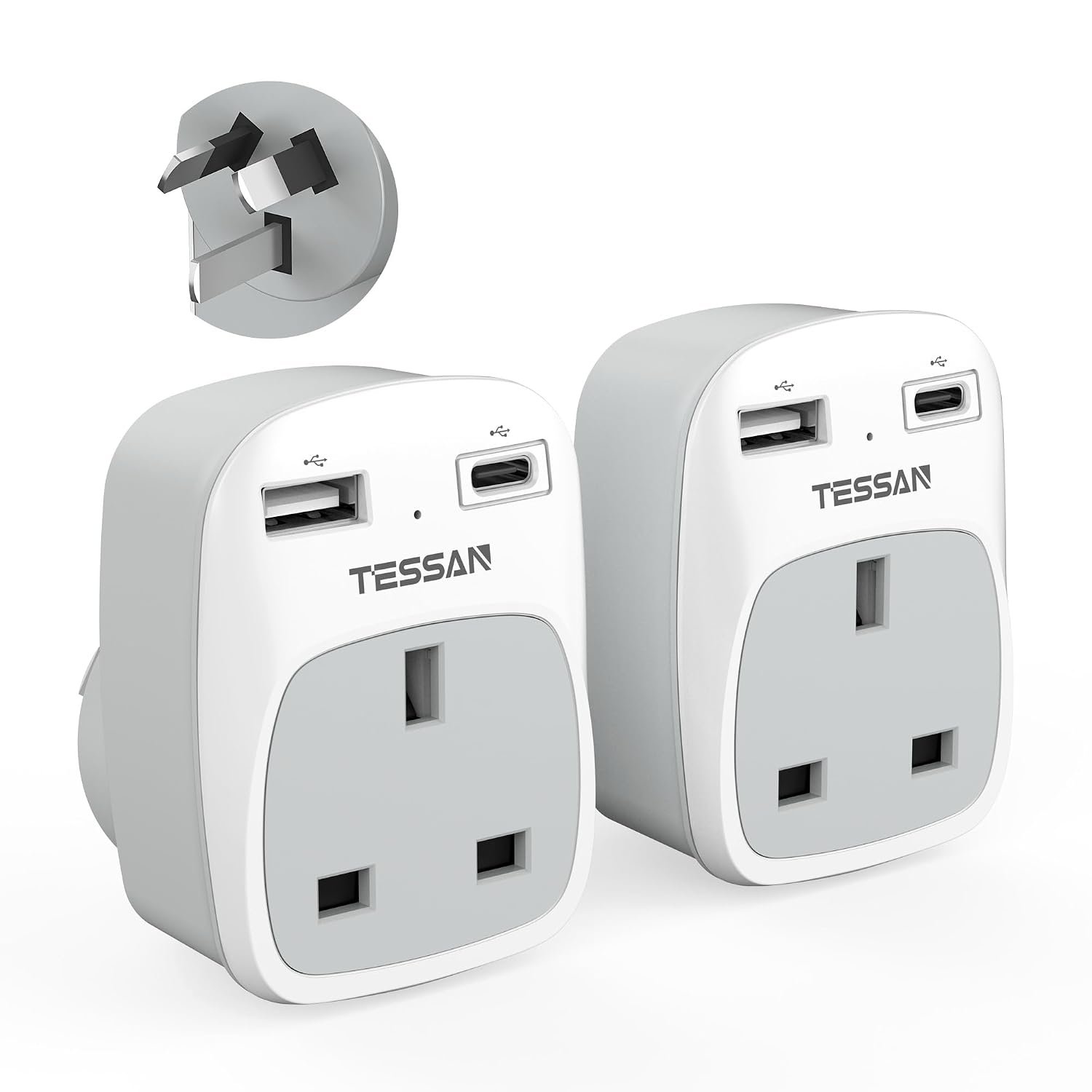 TESSAN UK to Australia Plug Adapter, Type I AU NZ Travel Adapter with USB C