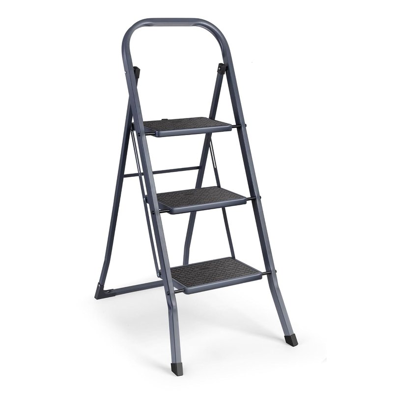 VonHaus 3 Step Ladder – Premium Quality Folding Step Ladder for DIY and Gardening - Anti Slip Feet, Easy to Store Ladder, 150KG Max Capacity - Durable Steel
