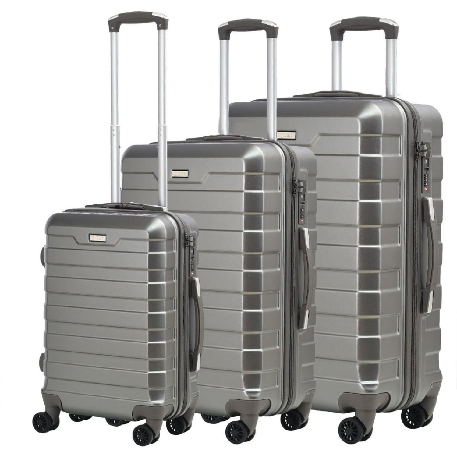 RMW Suitcase Large Medium Cabin Size Hard Shell Lightweight 4 Dual Spinner Wheels Trolley Luggage Suitcase Hold Check in Luggage TSA Combination Lock (Dark Grey, 3 PIECE Full Set)