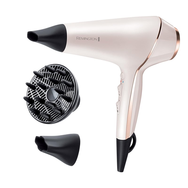 Remington PROluxe Hair Dryer (OPTIheat Technology for Long-Lasting Results, Ionic Conditioning for Frizz Free Hair, Diffuser, 2 Concentrators, Powerful, Professional Results, 2400W) AC9140