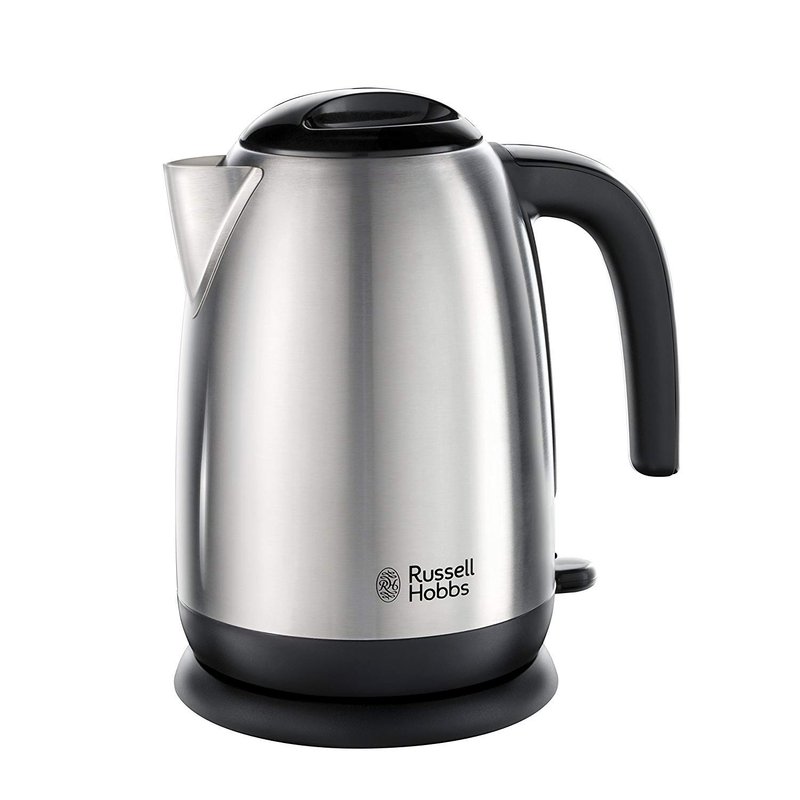 Russell Hobbs Stainless Steel & Black Electric 1.7L Cordless Kettle with black handle (Fast Boil 3KW, Removable washable anti-scale filter, Pull off lid, Perfect pour spout) 23911