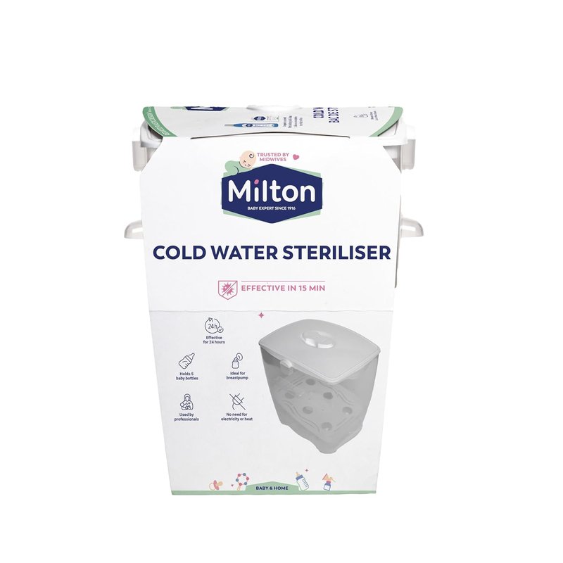 Milton Cold Water Steriliser, Kills 99% of Germs, Sterilises in 15 Minutes, Fits up to 6 Standard Baby Bottles, Used by Healthcare Professionals, White