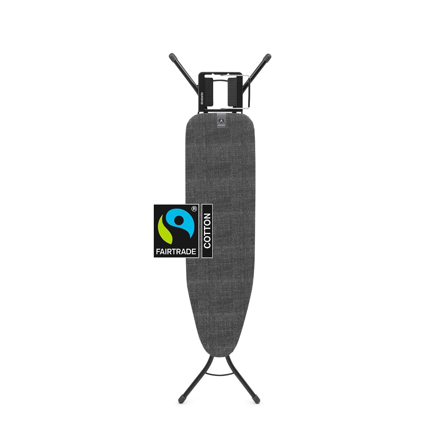Brabantia - Ironing Board A - With Steam Iron Rest - Adjustable in Height - Non-Slip Rubber Feet - Cotton Cover with Foam Layer - Foldable - Denim Black - 110x30 cm