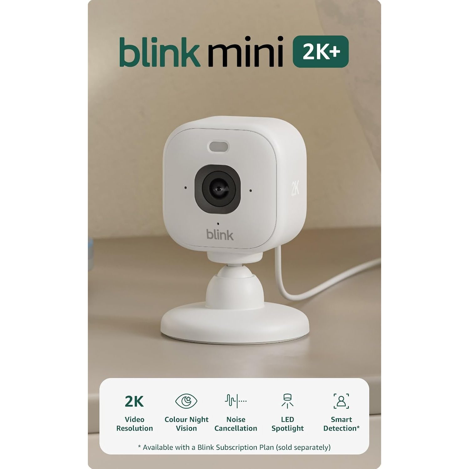 Blink Mini 2K+ (newest gen) | Plug-in Home Security Camera with 2K video resolution | 4x Zoom | colour night vision with built-in spotlight | Works with Alexa | 2 cameras – White