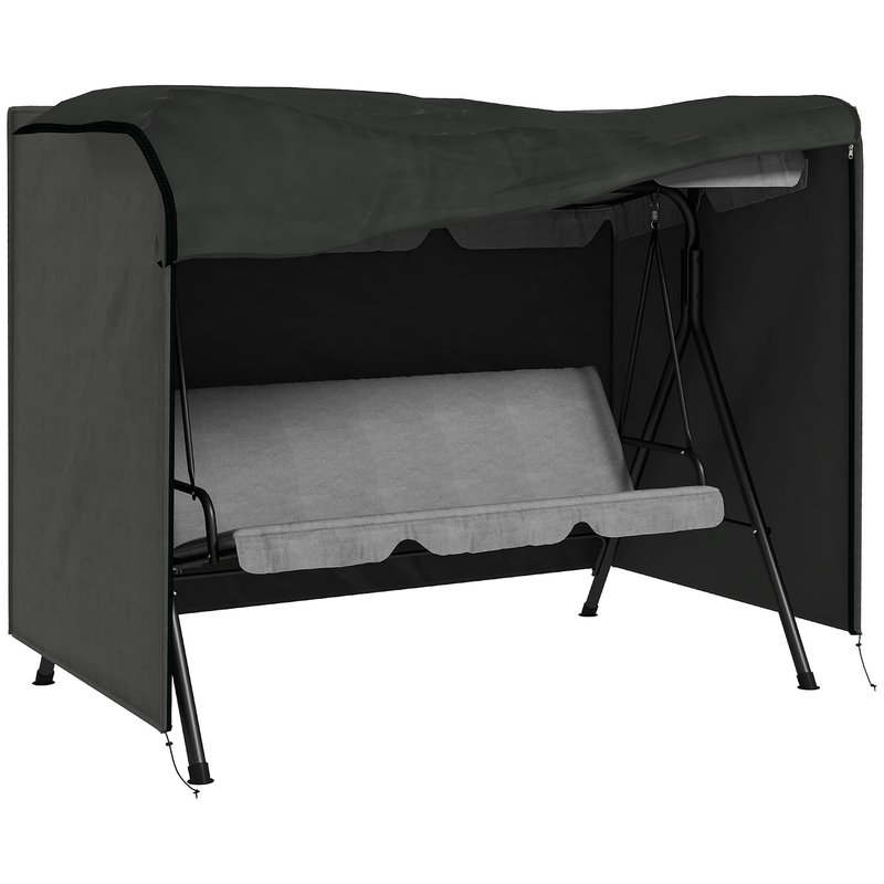 Outsunny 3 Seater 600D Oxford Patio Swing Chair Cover Outdoor Garden Furniture Rain Protection Protector Waterproof Anti-UV, 205 x 124 x 164cm, Dark Grey