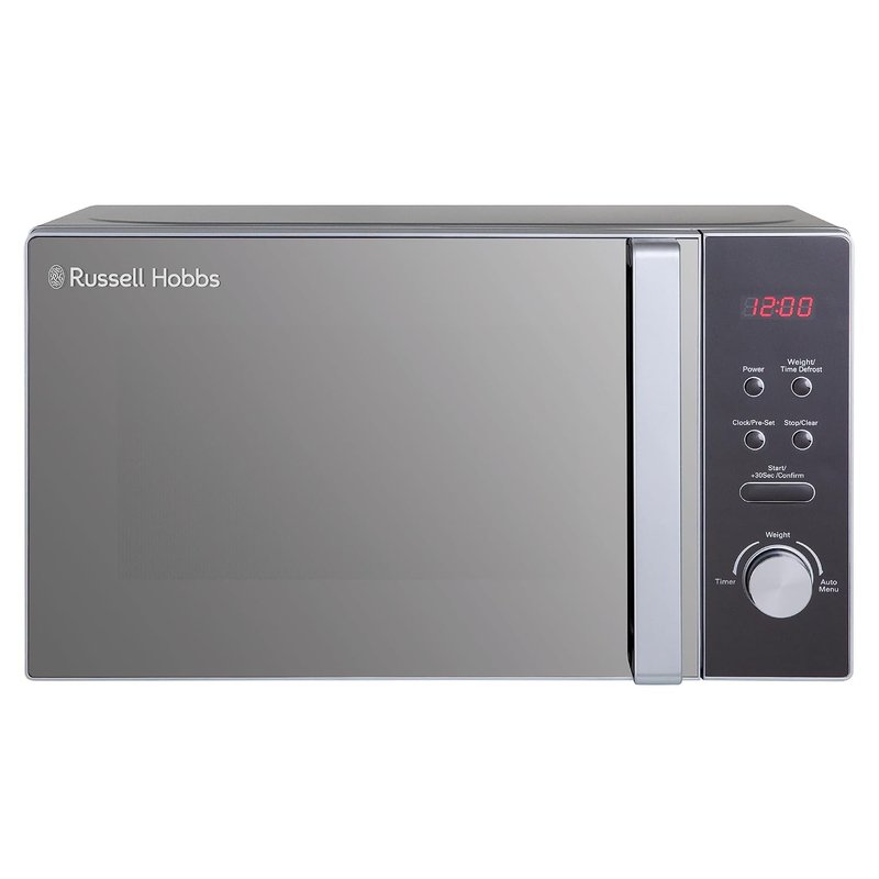 Russell Hobbs RHM2076S-AZ 20 Litre 800 W Silver Digital Solo Microwave with 5 Power Levels, Automatic Defrost, 8 Auto Cook Menus, Clock and Timer, Easy Clean