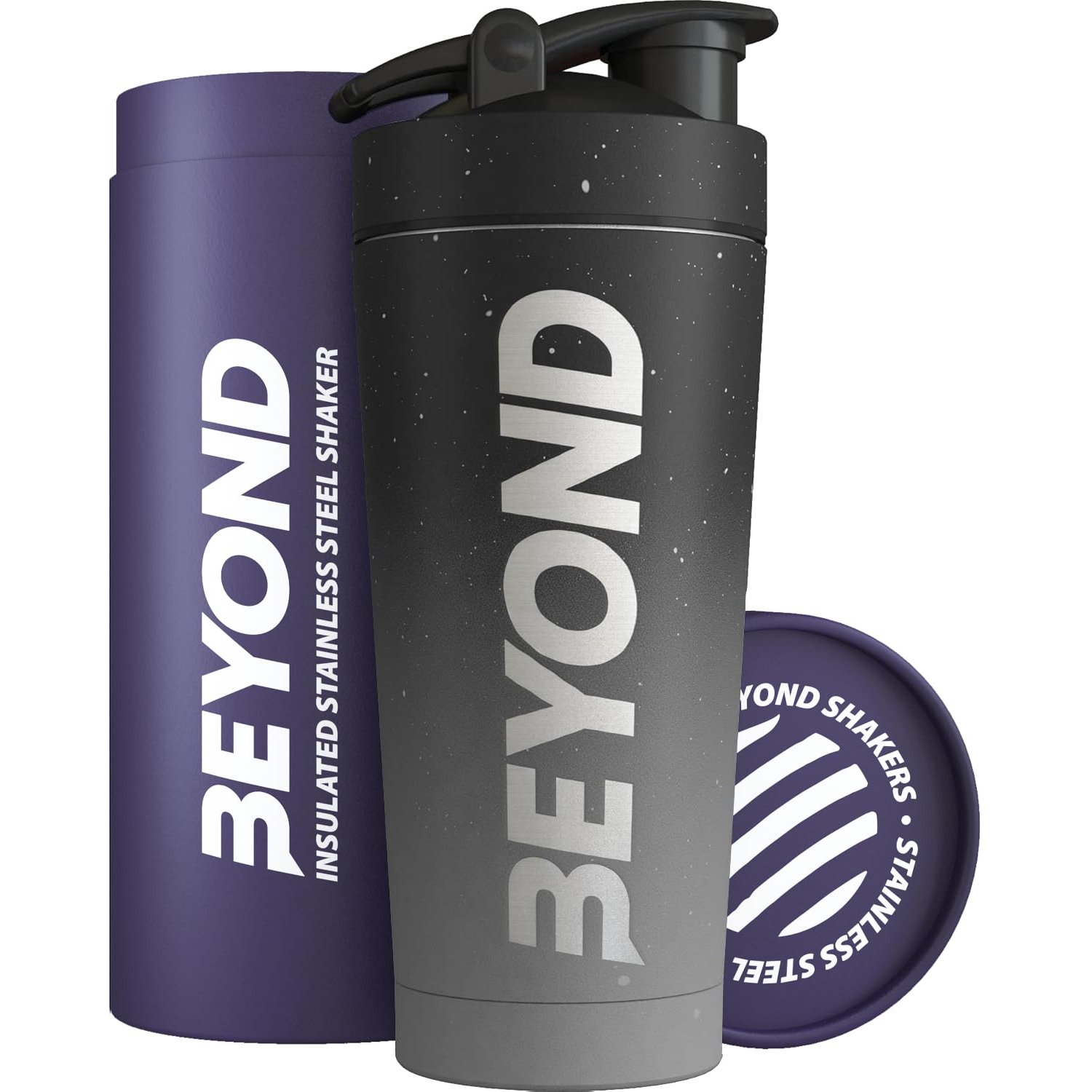Beyond Shakers Insulated Metal Protein Shaker, Stainless Steel Supplement Bottle - BPA Free for Gym 735ml in Grey & Black