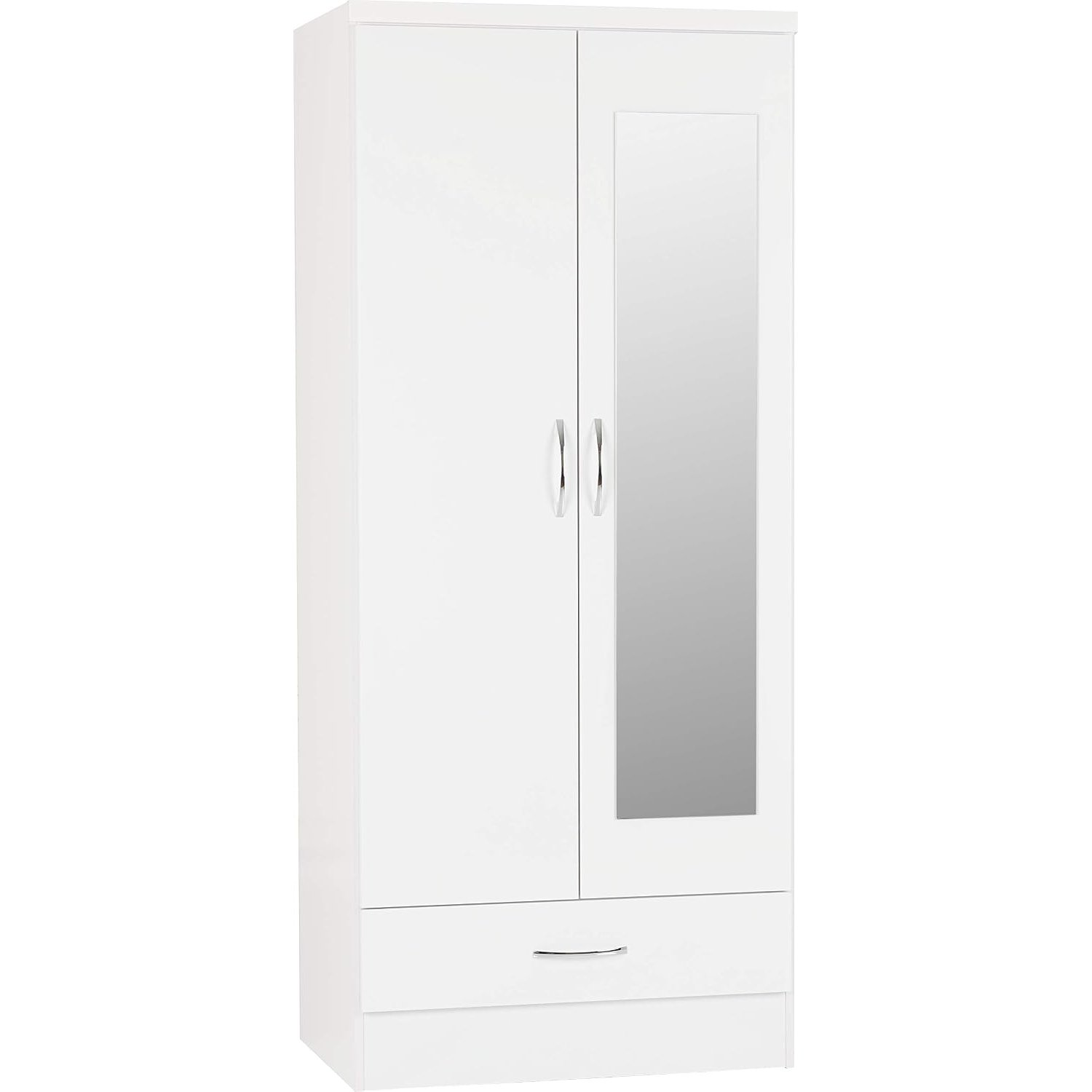 Seconique Nevada Mirrored 2 Door Wardrobe in White Gloss