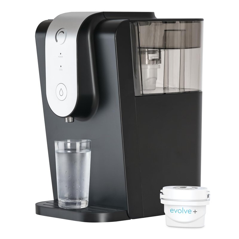 Aqua Optima Lumi Chilled Filtered Water Dispenser - Reduces Limescale, Microplastics, Chlorine & Lead with the Evolve+ Water Filter Cartridge - Countertop 8.2L Cooler for Home & Office
