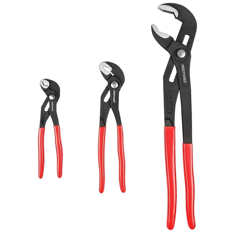 MAXPOWER 3-Piece Groove Joint Pliers Set (415mm, 240mm, 175mm), Quick-Adjustable Water Pump Pliers,Cr-V V-Jaw Tongue and Groove Pliers for Home Repair & Plumbing