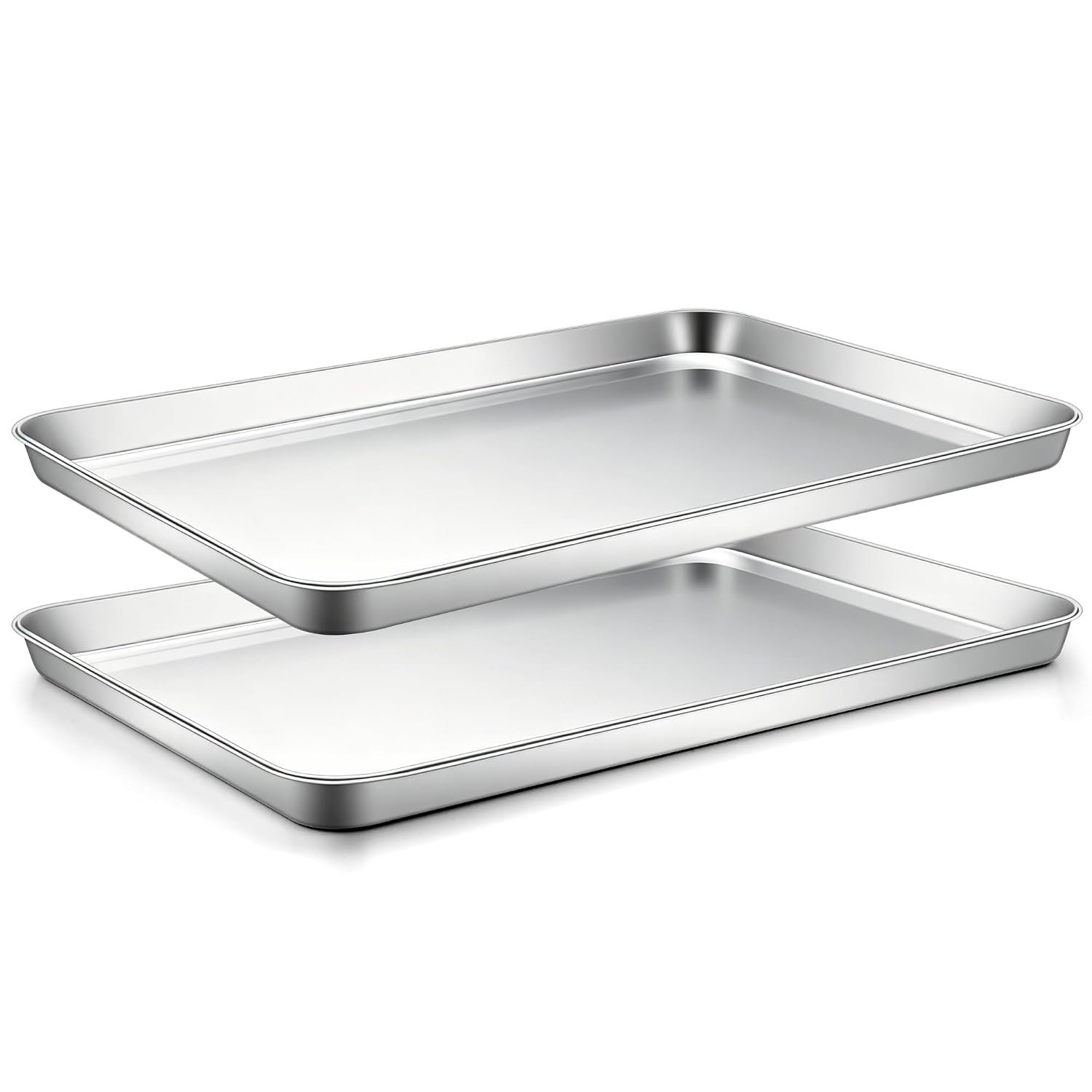 Stainless Steel Baking Tray Set of 2, Baking Sheet Cookie Tray Professional, 40x 30x 2.5 cm, Non Toxic & Healthy, Mirror Finish & Rust Proof, Easy Clean & Dishwasher Safe