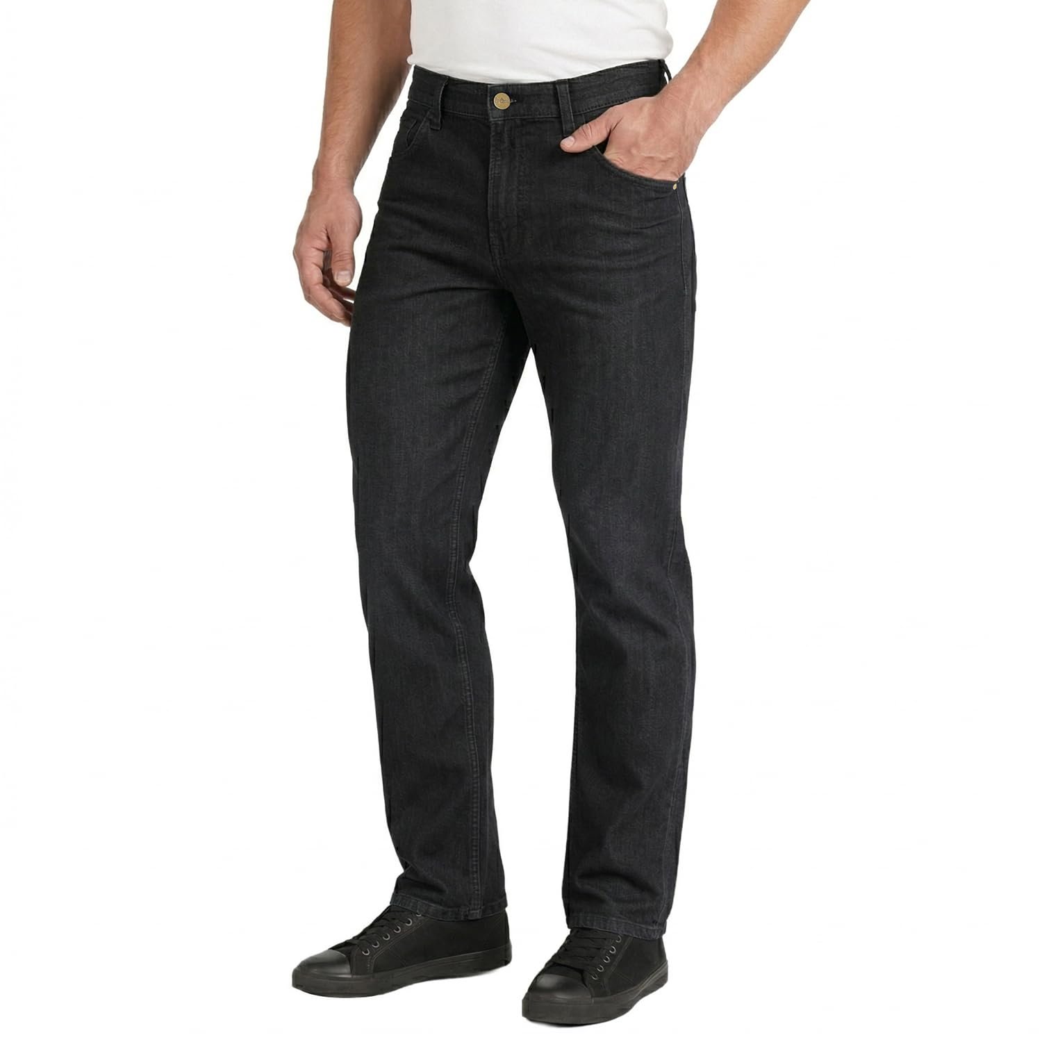 Lee Cooper Men's Jeans Classic Regular Fit with 5 Pockets Design Zip Fly & Belt Loop Heavy Duty Denim Wash Stretch Plain Casual Workwear Durable Utility Straight Leg Work Pants (Black, 34W / 29L)
