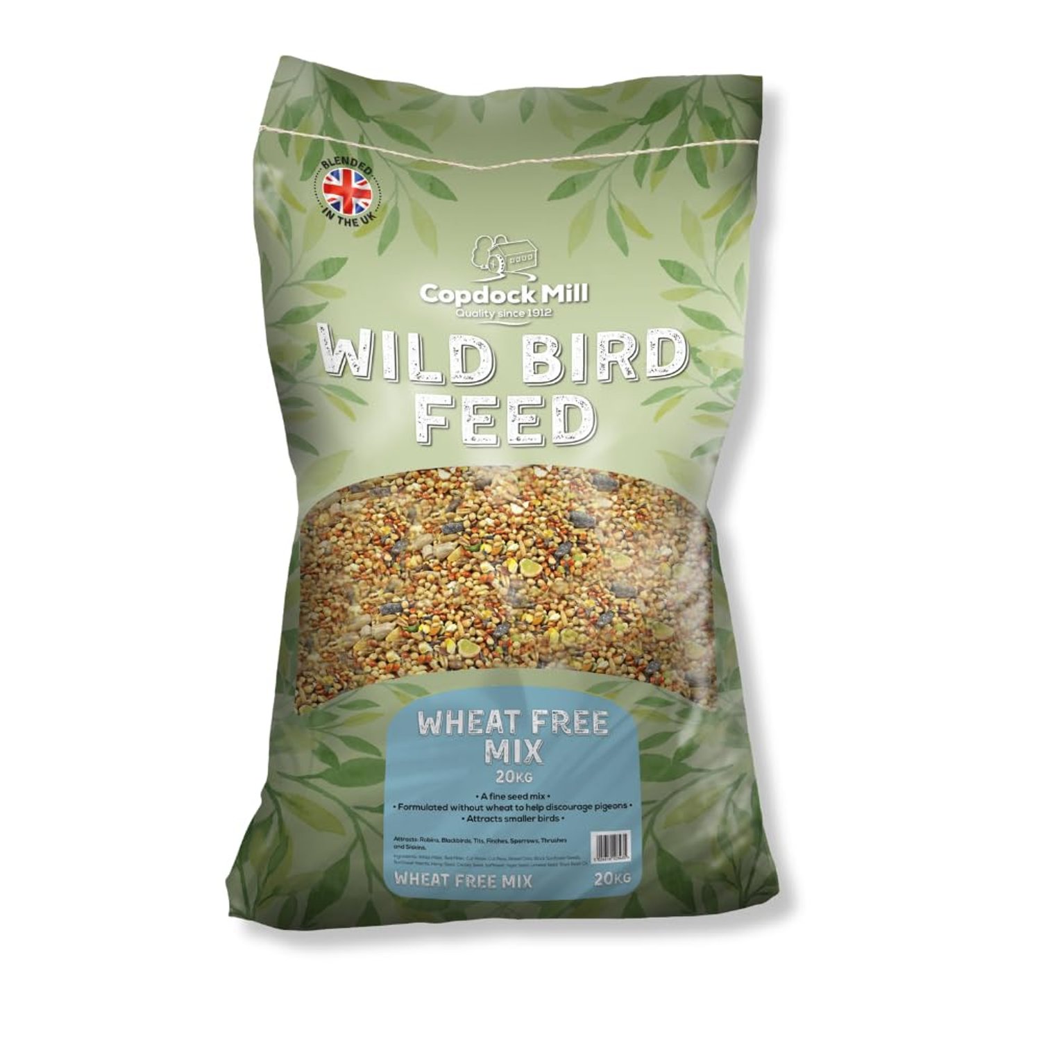 Copdock Mill Wheat Free Wild Bird Seed 20kg – Deters Pigeons – All Year-Round Bird Food – Bird Seed for Small Garden Birds Such as Robins, Blackbirds and Sparrows – 100% Natural