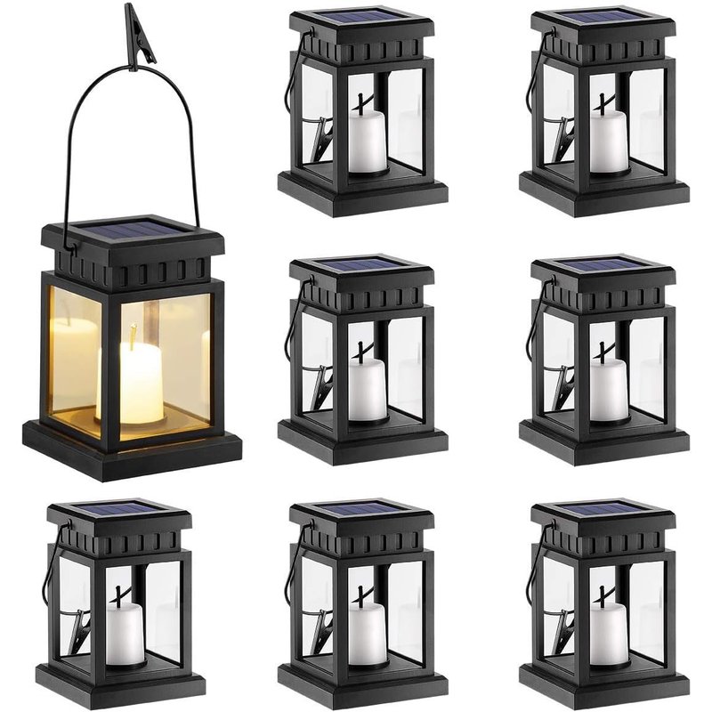 GIGALUMI Solar Hanging Lantern Outdoor, 8 Pack Solar Candle Lights with Stake for Garden,Patio , Lawn, Deck , Umbrella, Tent, Tree,Yard,Driveway(Warm White).