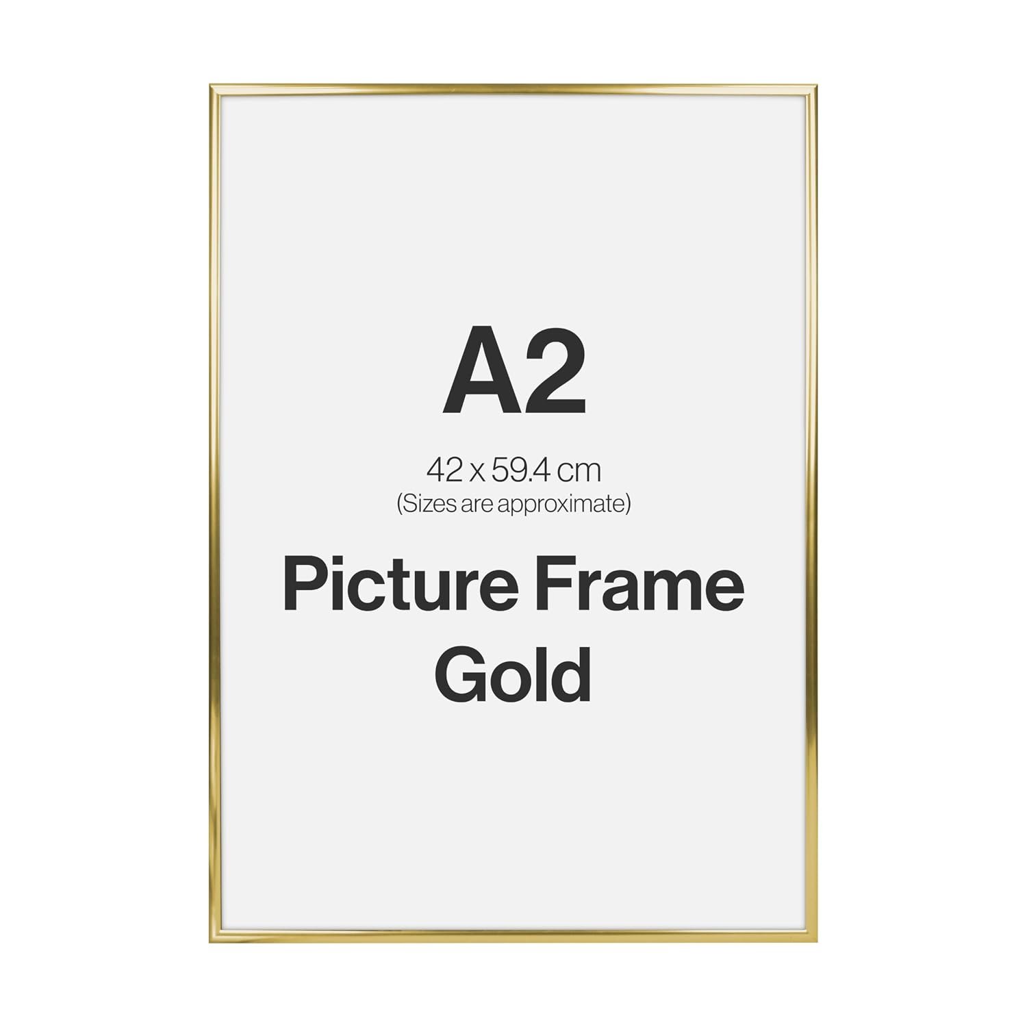 Modern Gold A2 Photo Frame for A2 (42 x 59.4cm) Photos or Pictures, Plexi Glass, Wall Mounted Landscape or Portrait