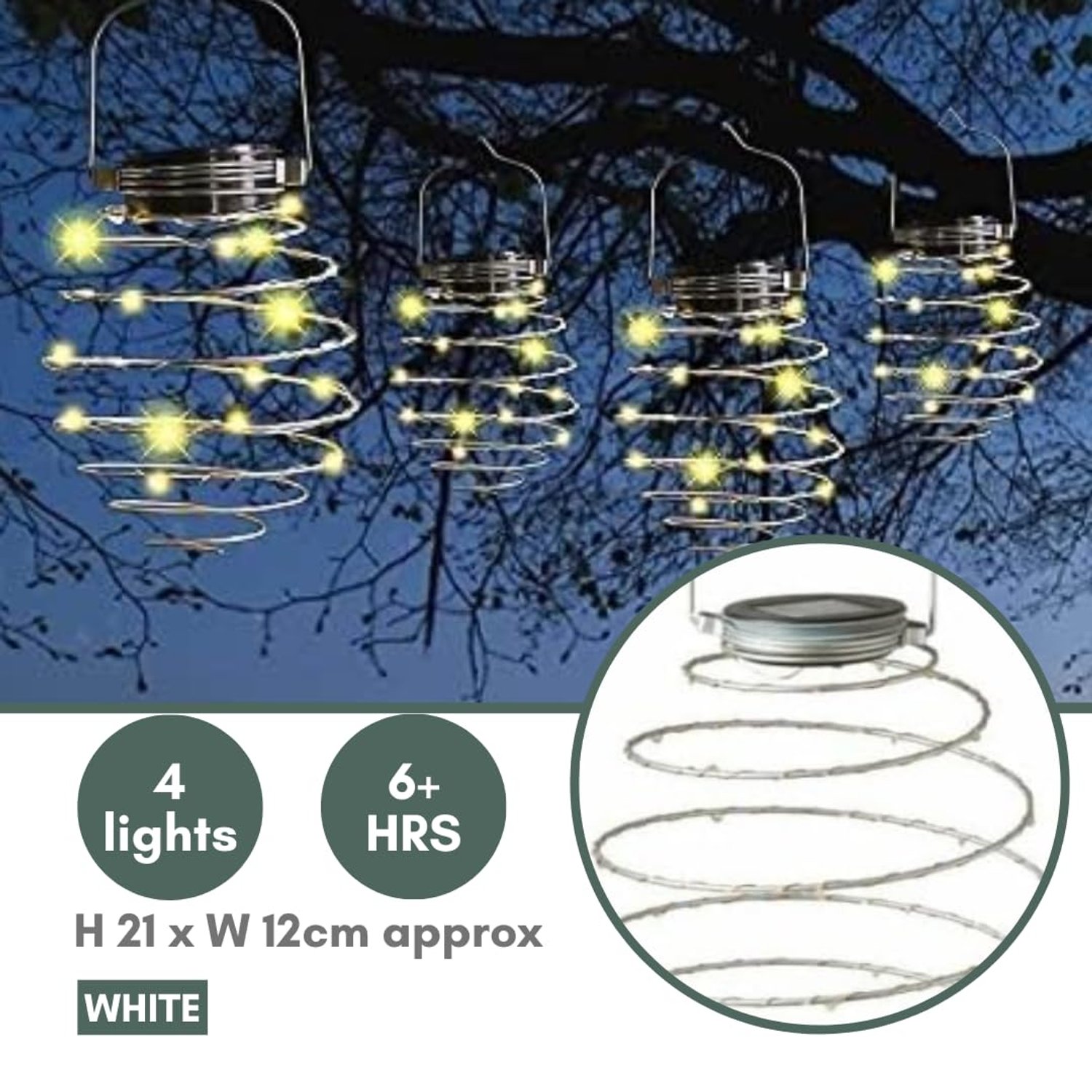 Garden Mile 4X Solar LED Spiral Lights Lighting for Outdoors Set of 4 Hanging Lanterns for Garden Warm White Lights Hanging Copper Spiral Lights Autumn Outdoor Decorating
