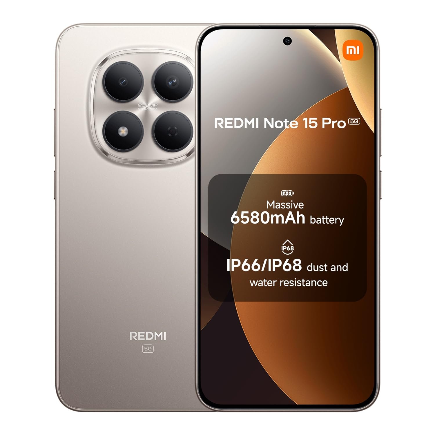 XIAOMI Redmi Note 15 Pro 5G, Smartphone 8+256 GB, Massive 6580mAh Battery, IP66/IP68, New 200MP Camera, 6.83" AMOLED Display, Titanium Color, Warranty 2 years, Charger Not Included