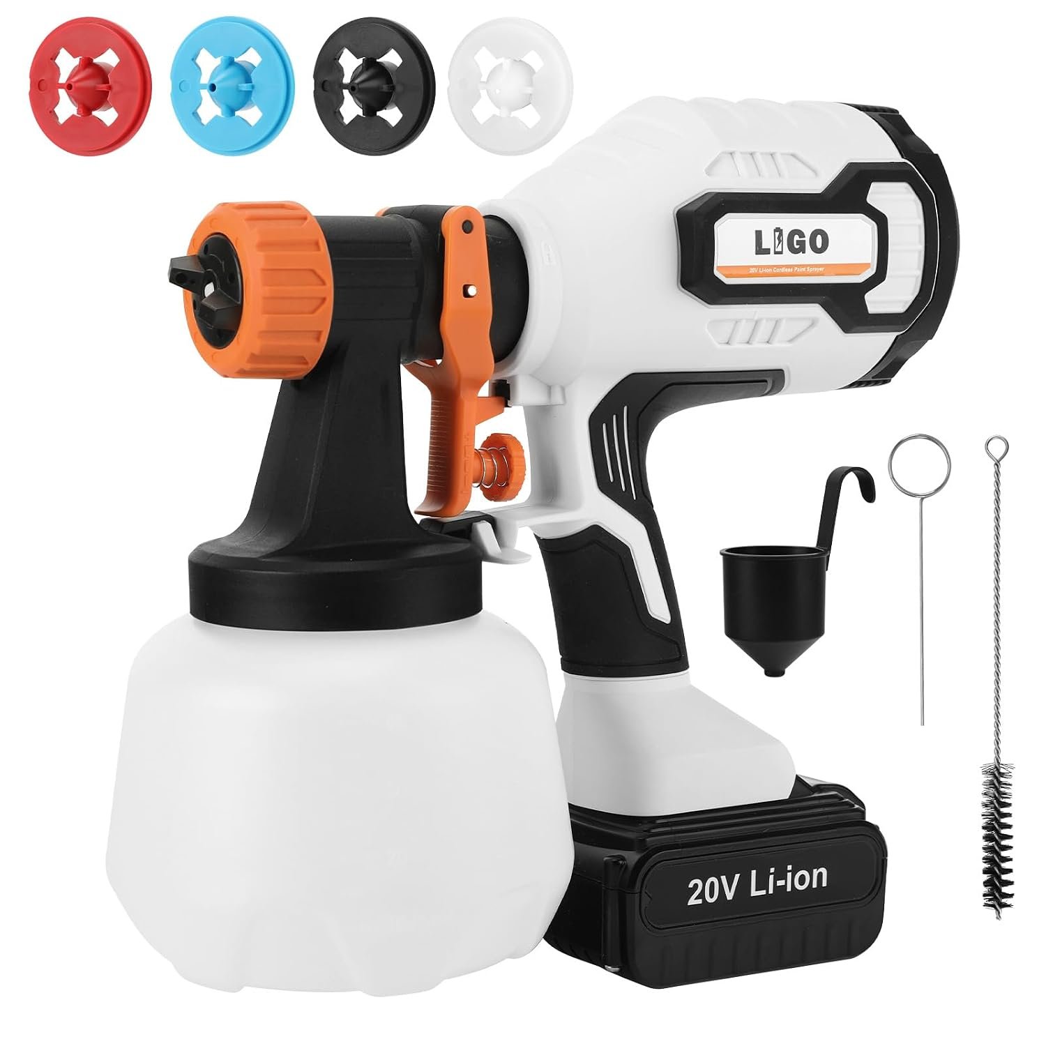 LIGO Cordless Paint Sprayer, 20V Battery Powered HVLP Spray Gun Kit with 4.0AH Battery, Cleaning & Blowing Joints, 4 Nozzles and 3 Patterns, Easy to Clean for Furniture Cabinets House Painting