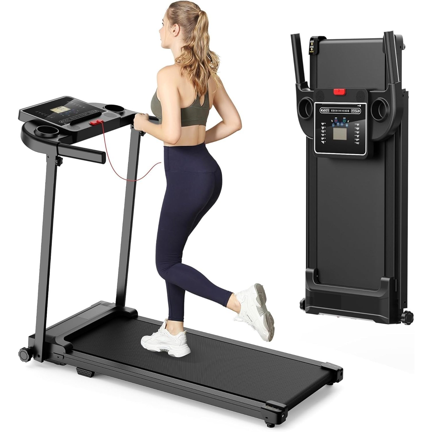 Treadmill Walking Pad Running Machine - Treadmills for Home Foldable Under Desk Walkingpad with Handle Folding for Heavy People Foldaway Portable Compact Indoor Flat 10Km/h Electric Machines