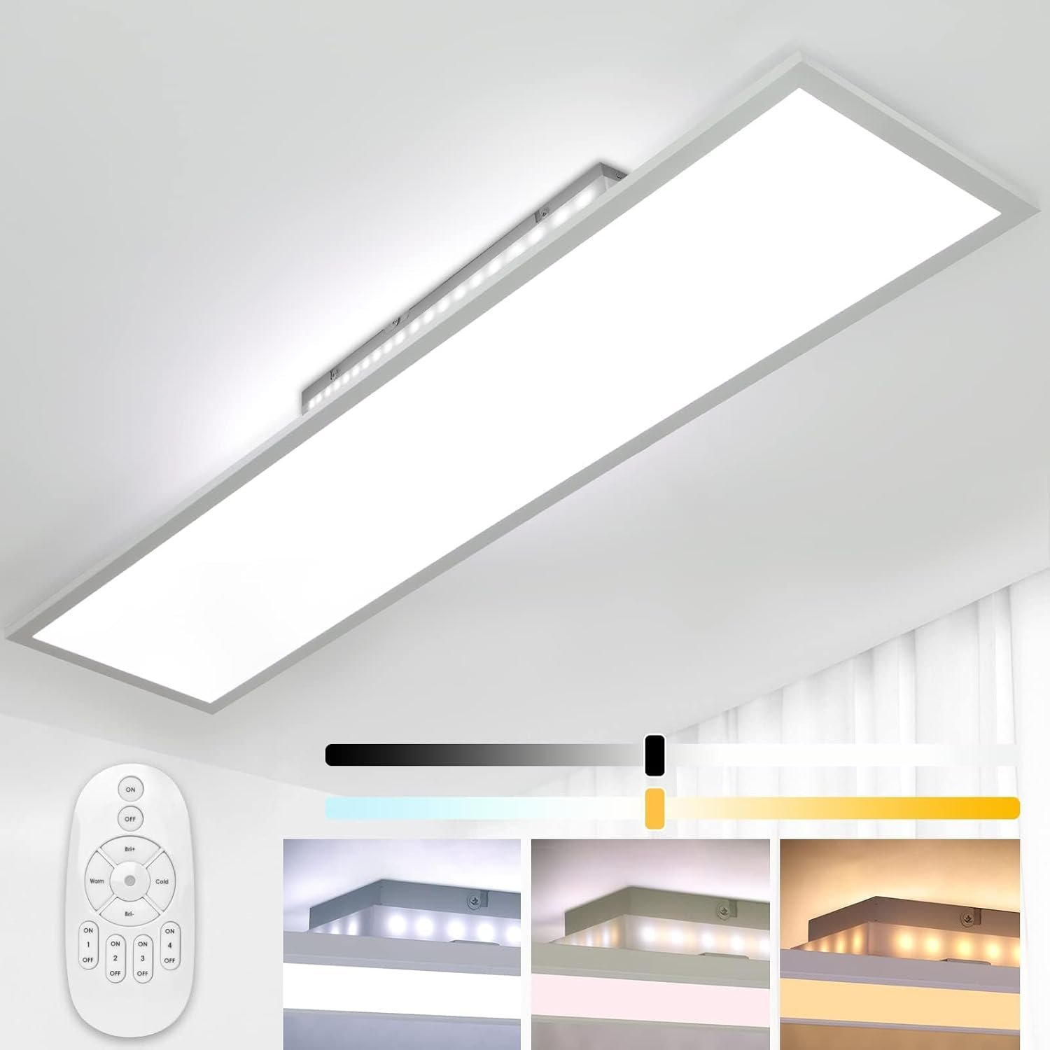 Dimmable LED Ceiling Light 120 x 30 cm with Memory Function, 55 W Living Room Rectangular LED Panel Light 2700 K-6500K, Warm White/Cool White for Kitchen, Living