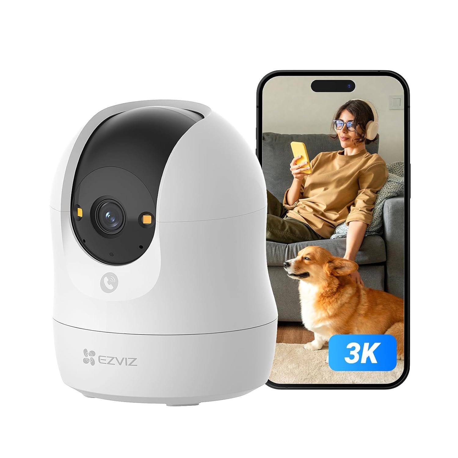 EZVIZ 3K 360° Indoor WiFi Surveillance Camera, 5MP Baby Camera with 2.4Ghz WiFi, Human/Noise Detection, Colour Night Vision with WDR, Auto-Zoom Tracking, C6N G1 3K