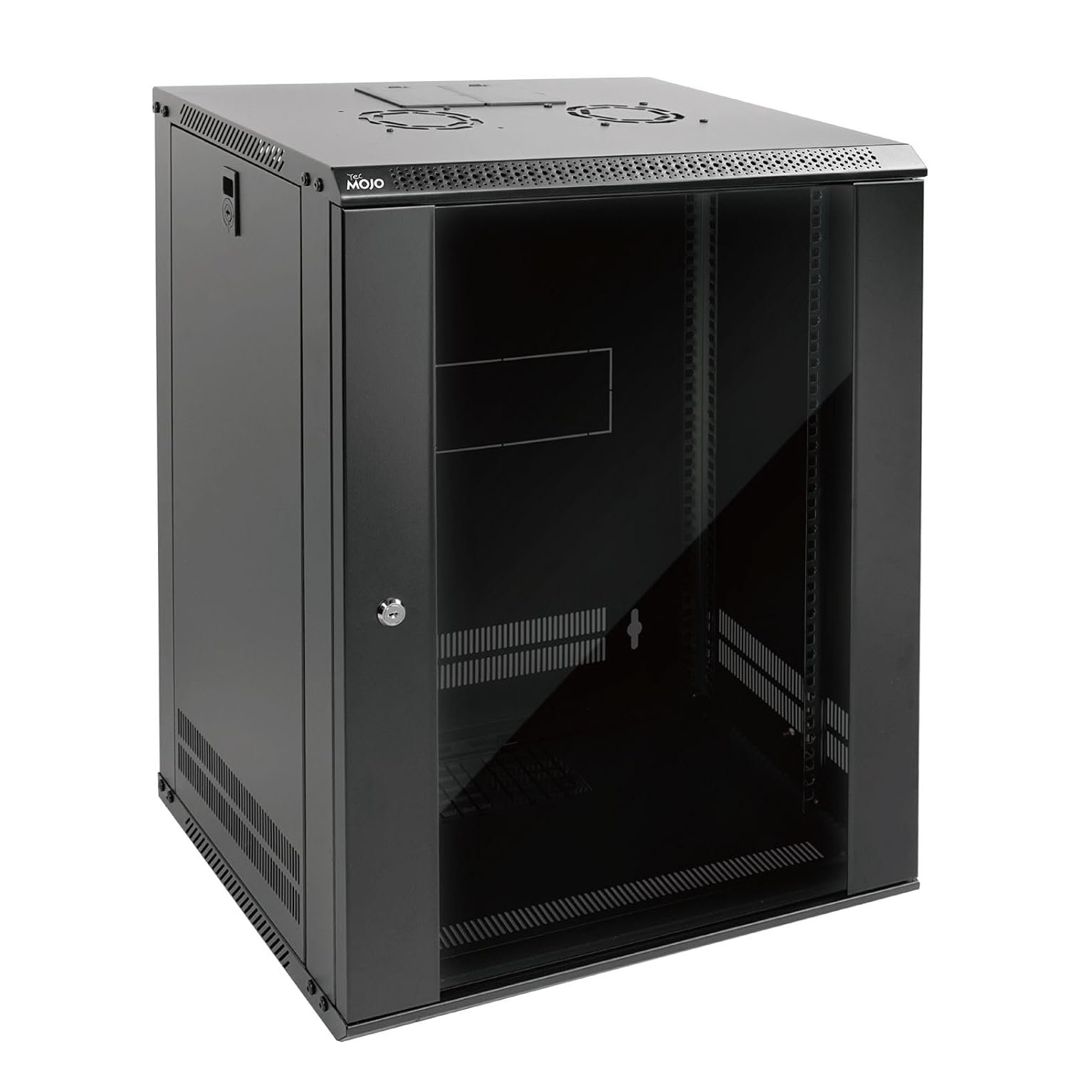 Tecmojo 15U 450mm Depth Wall Mount Server Cabinet IT Network Rack Enclosure Lockable Door and Side Panels Black, Standard Glass Door, for 19" IT Equipment, A/V Devices, Flat Package