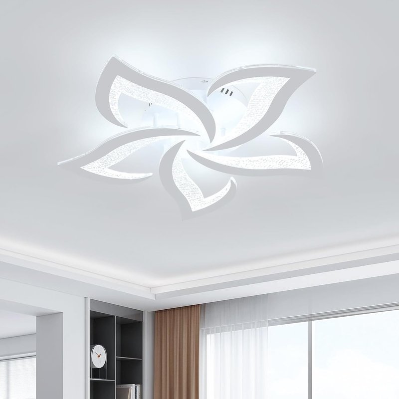 SENQIU Mordern LED Ceiling Light, 60W 6750LM White LED Ceiling Lamp, 6500K Cool White, 5 Heads Petals Acrylic Chandelier for Living Room, Bedroom, Dining Room, Kitchen