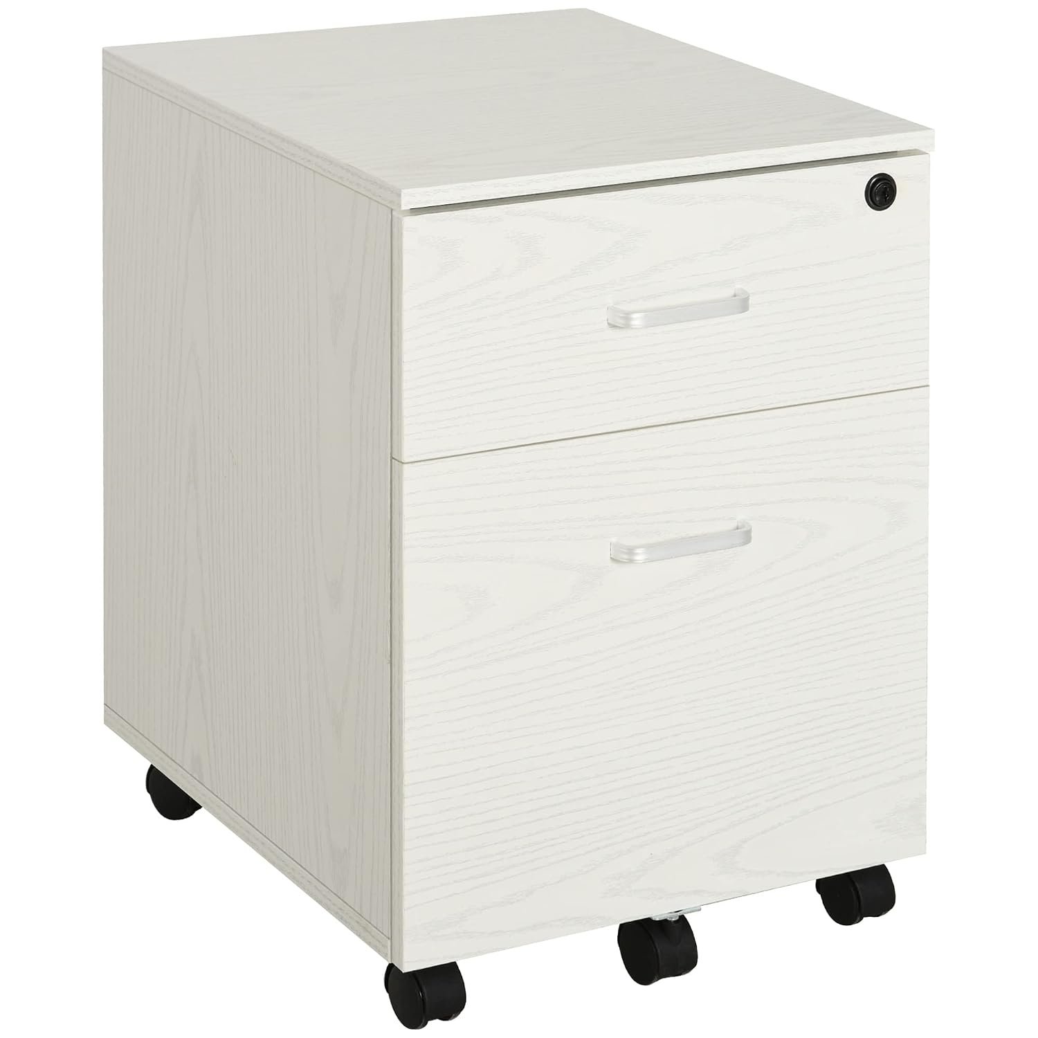 Vinsetto 2-Drawer Locking Office Filing Cabinet w/ 5 Wheels Rolling Storage Hanging A4 Cupboard Home Organisation, White Wood Grain