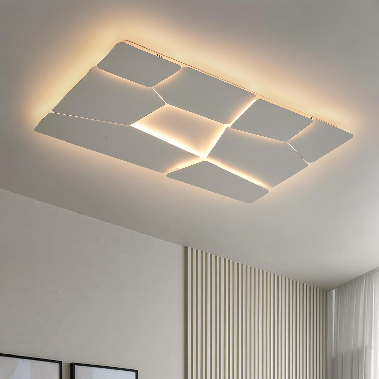 ZenithBeam Modern Rectangle LED Ceiling Lights,Chic Geometric Living Room Ceiling Lamp,102w Dimmable Ceiling Lighting with Remote,Matt White Ceiling Light for Living Room,Office,Bedroom Kitchen