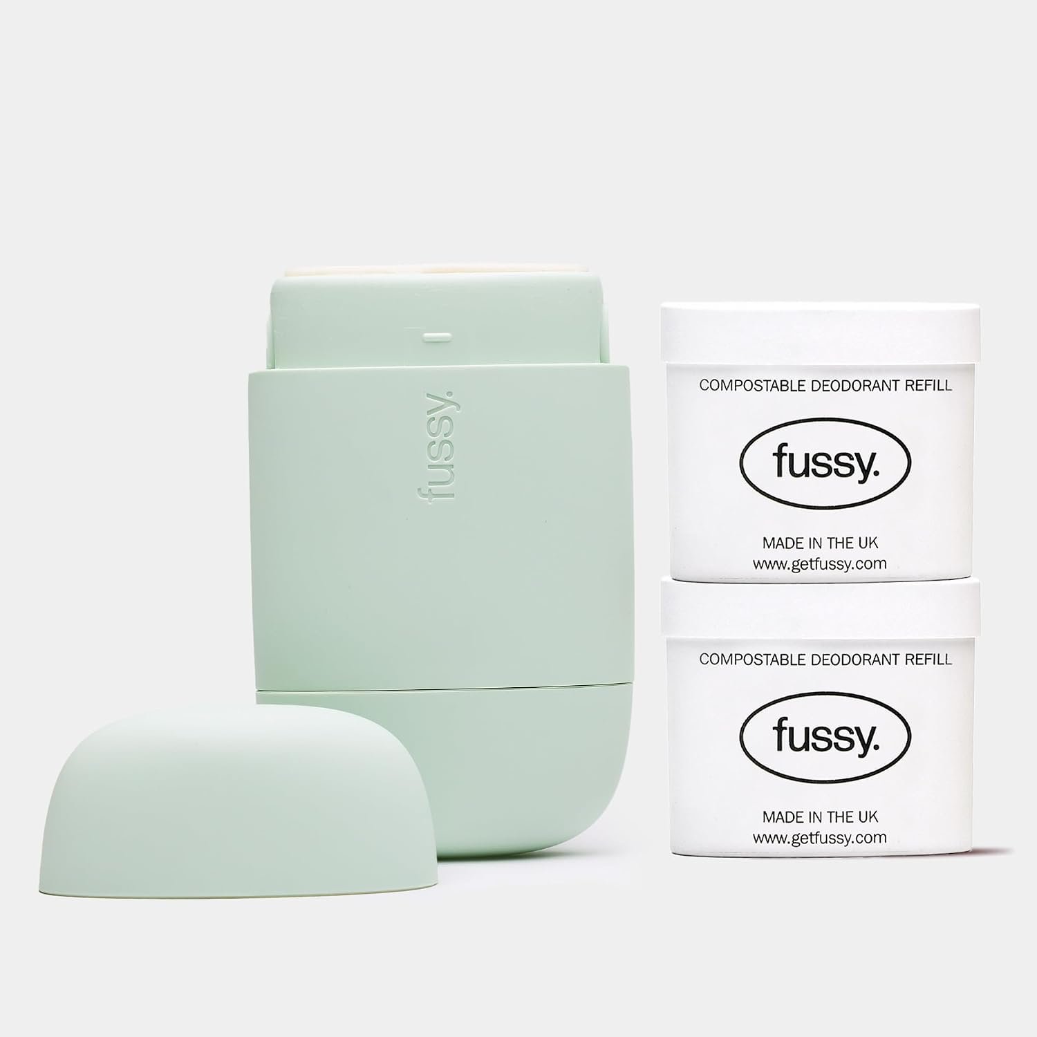 Fussy - Natural Refillable Deodorant - Mint Green Case & Variety Refill Pack (2 x 40g), Tropic Tonic & Wavy Days - Aluminium Free - 24 Hour Protection - Vegan & Cruelty Free - Natural & Effective
